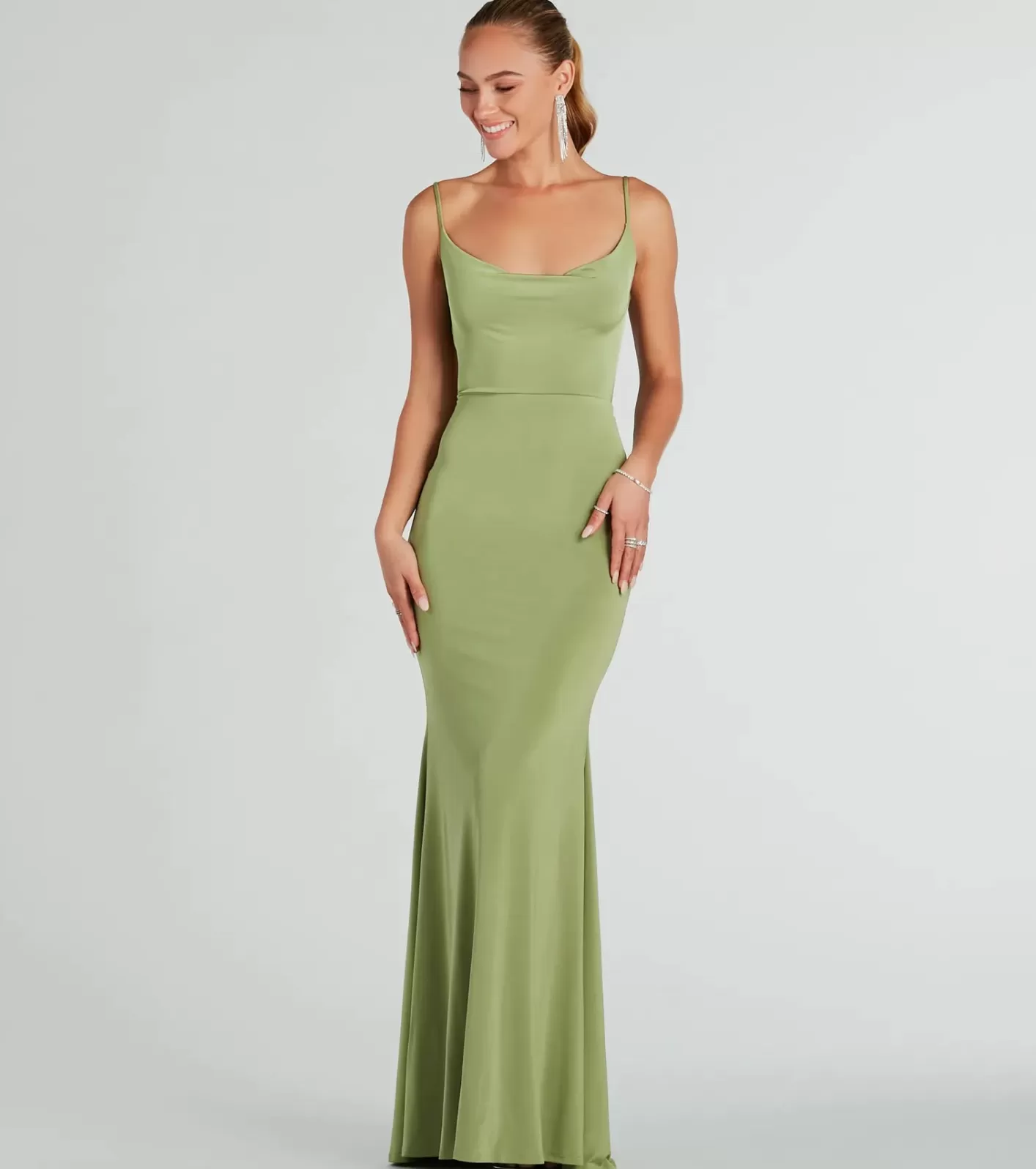 Windsor Anya Formal Strappy Open-Back Mermaid Dress SAGE Cheap