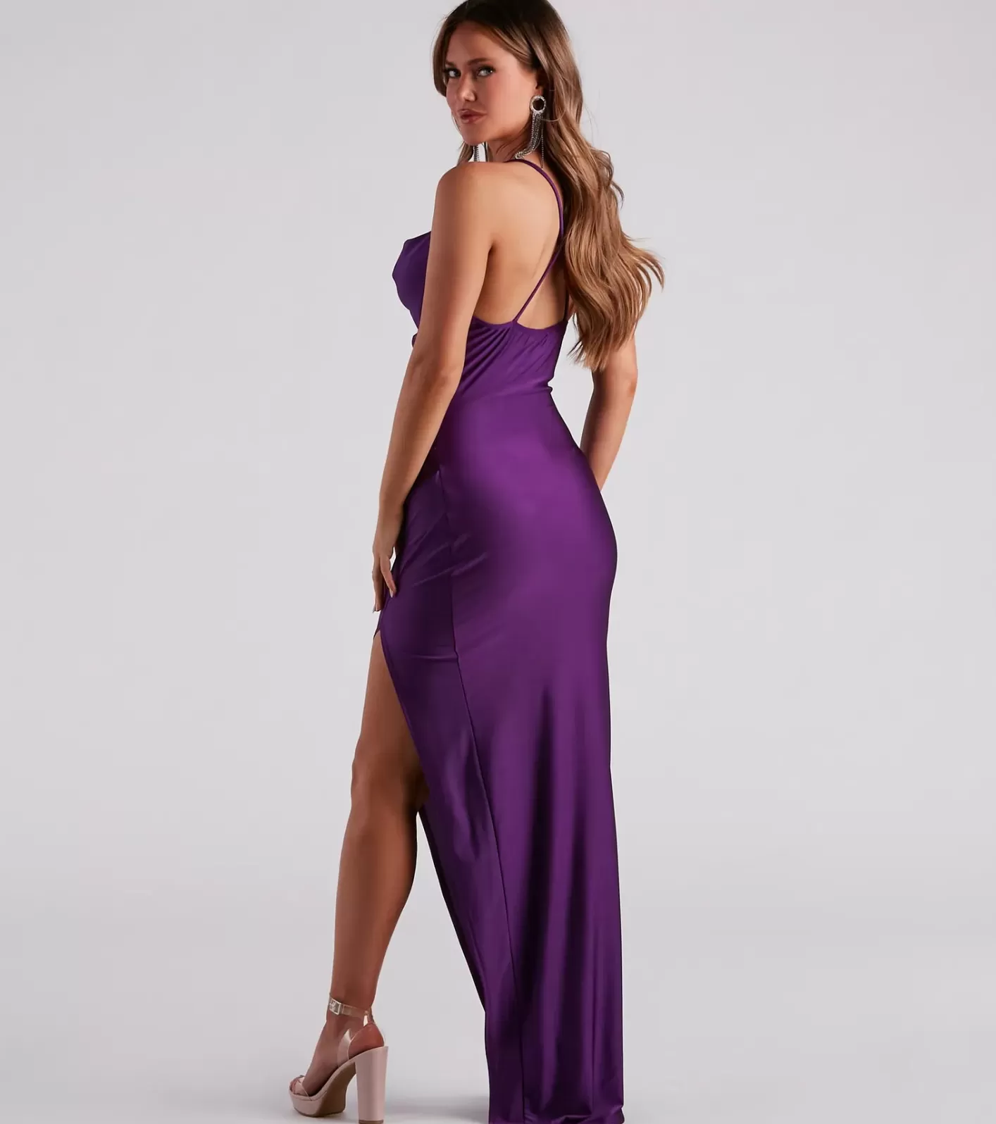 Windsor Arabella High Slit Cowl Neck Dress PURPLE Discount