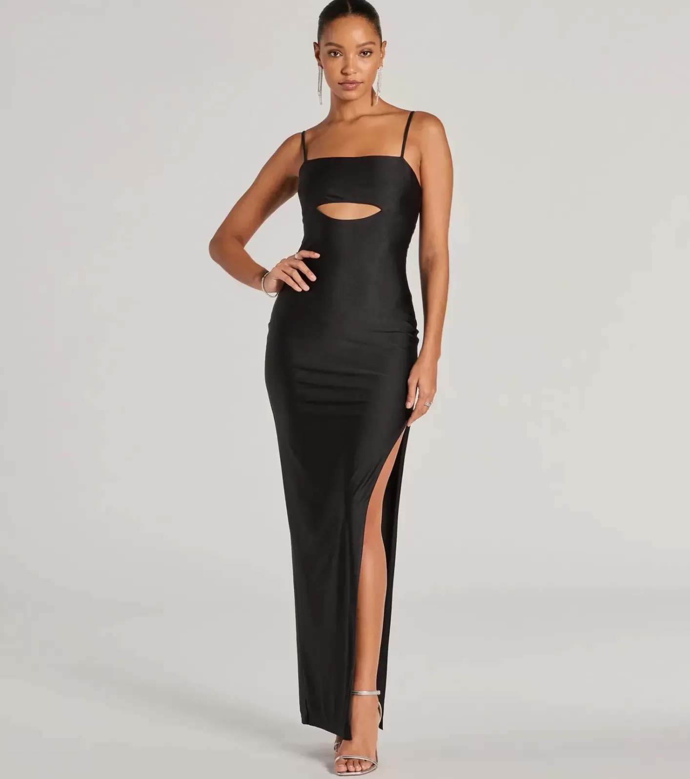 Windsor Arianna Sleeveless Cutout Long Slim Formal Dress BLACK Hot
