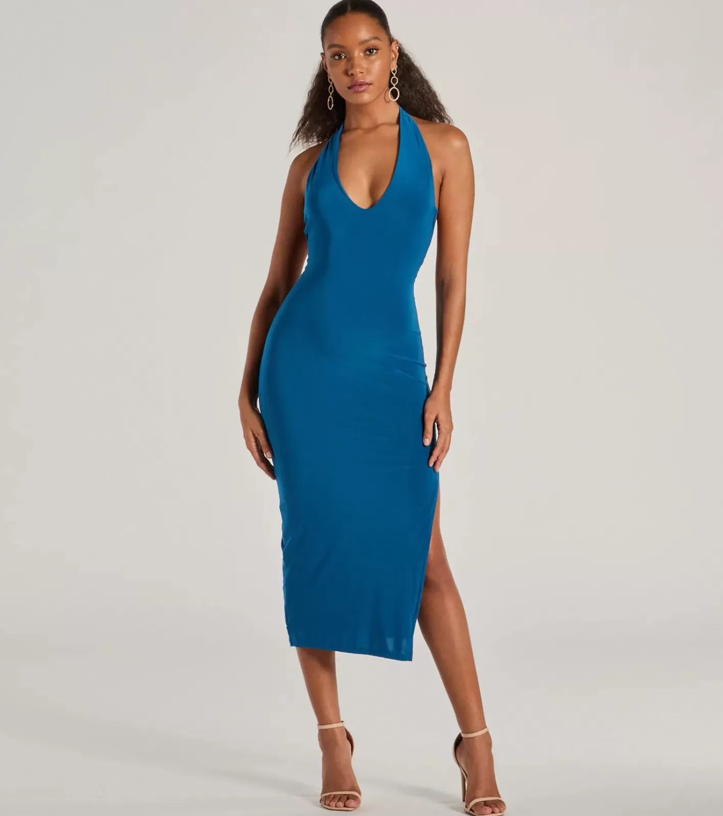 Windsor Arrive Like A Vision Scoop Halter Midi Dress TEAL Best