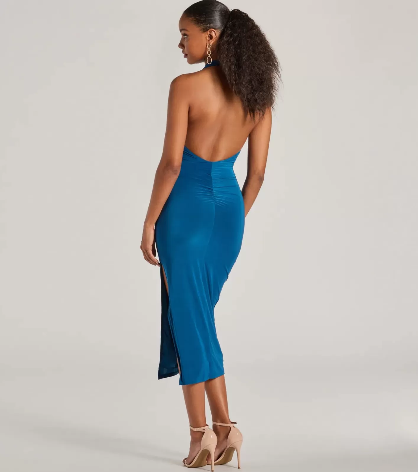 Windsor Arrive Like A Vision Scoop Halter Midi Dress TEAL Best