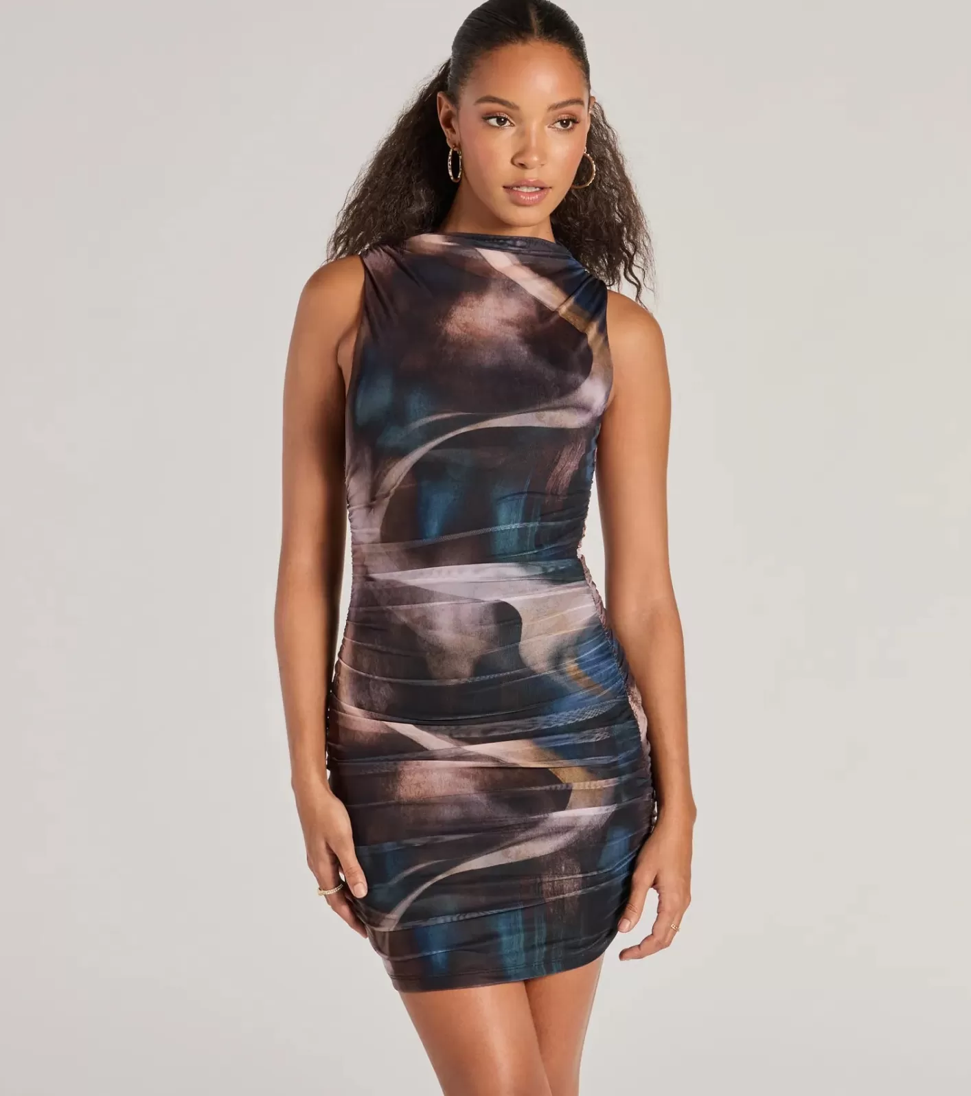 Windsor Artsy Nature Sleeveless Abstract Mesh Mini Dress BROWN Shop