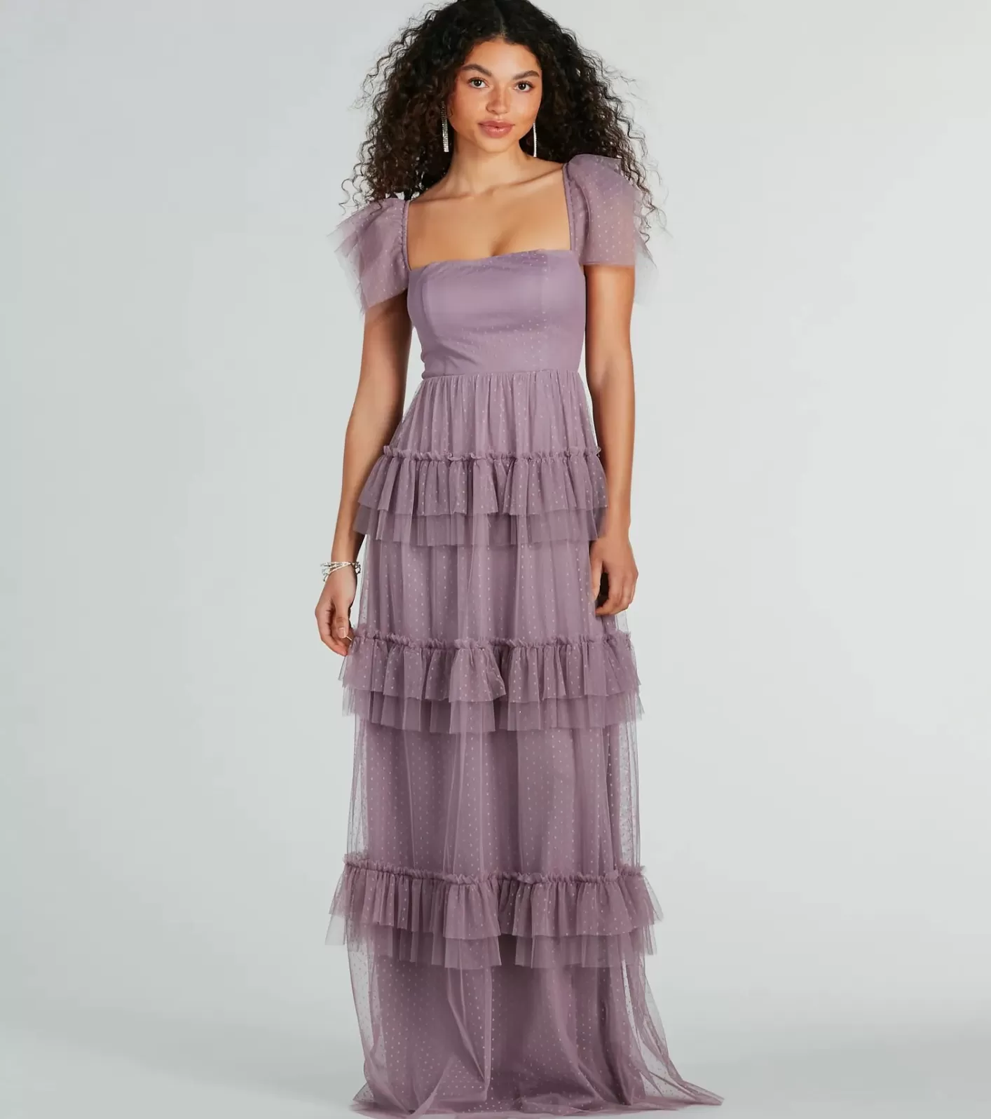 Windsor Arylee Polka Dot A-Line Ruffle Tulle Formal Dress LAVENDER Best