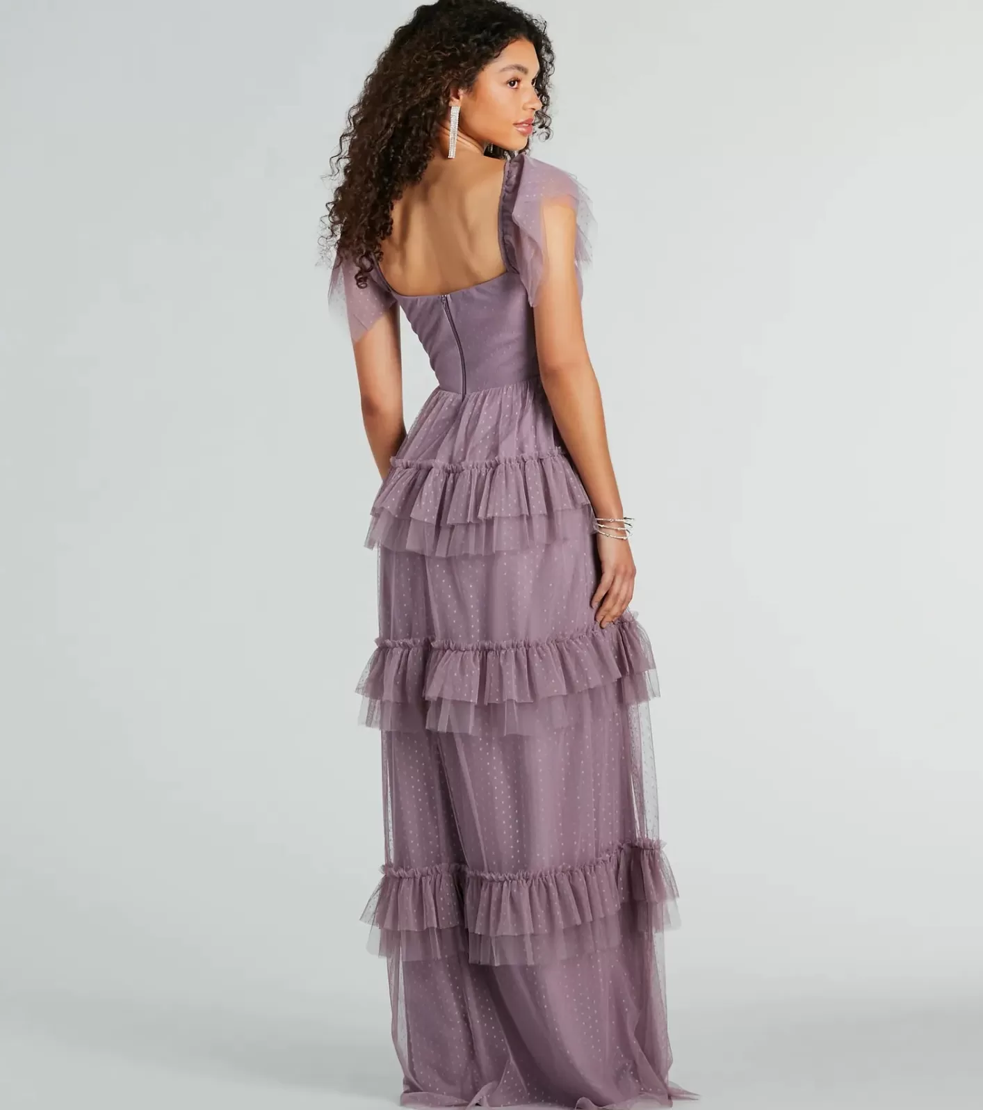 Windsor Arylee Polka Dot A-Line Ruffle Tulle Formal Dress LAVENDER Best