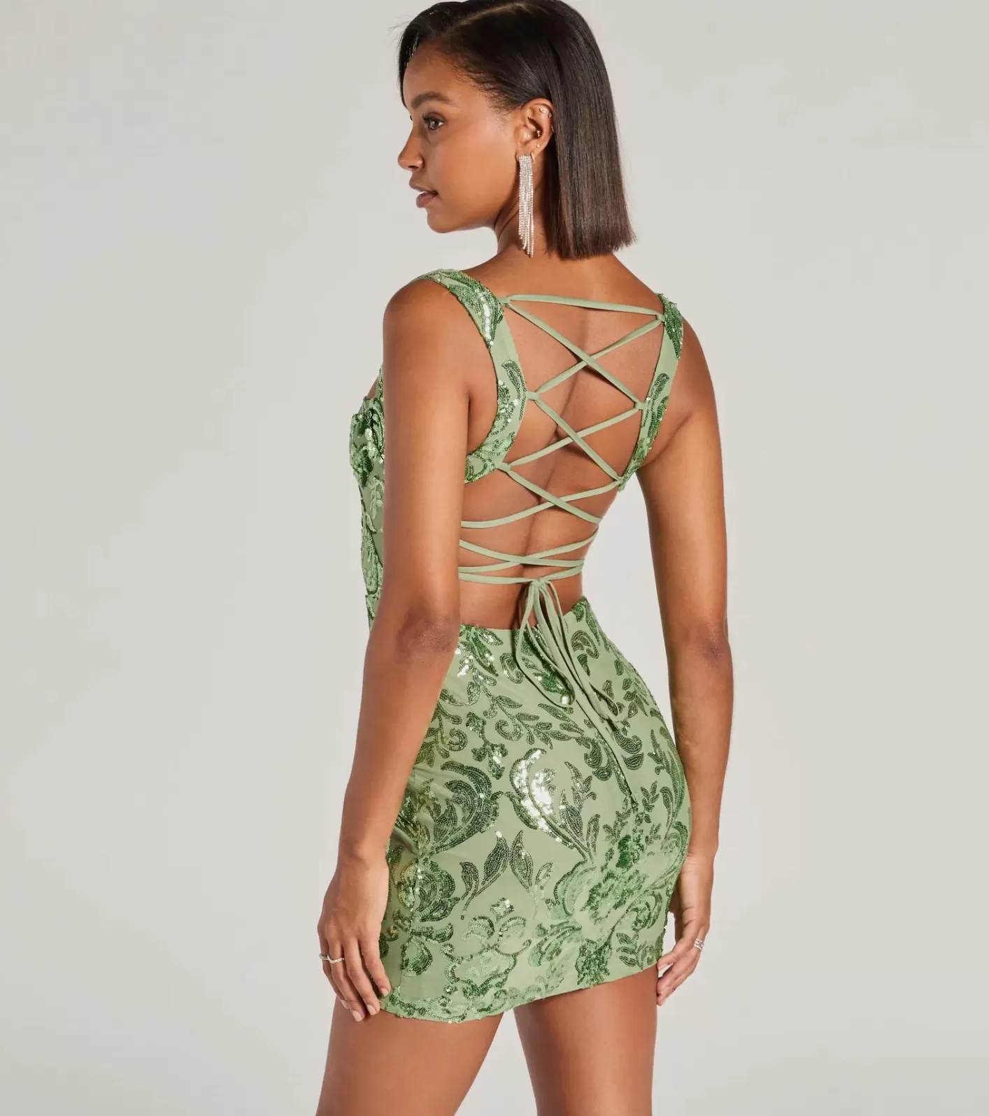 Windsor Aubree Lace-Up Sequin Party Dress SAGE Cheap