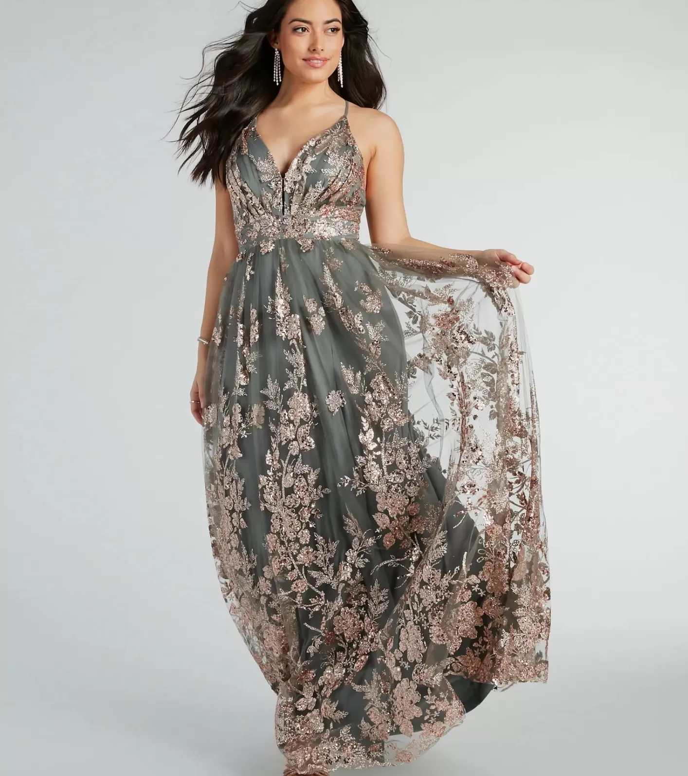 Windsor Ayva A-Line Glitter Sequin Tulle Formal Dress SAGE Online