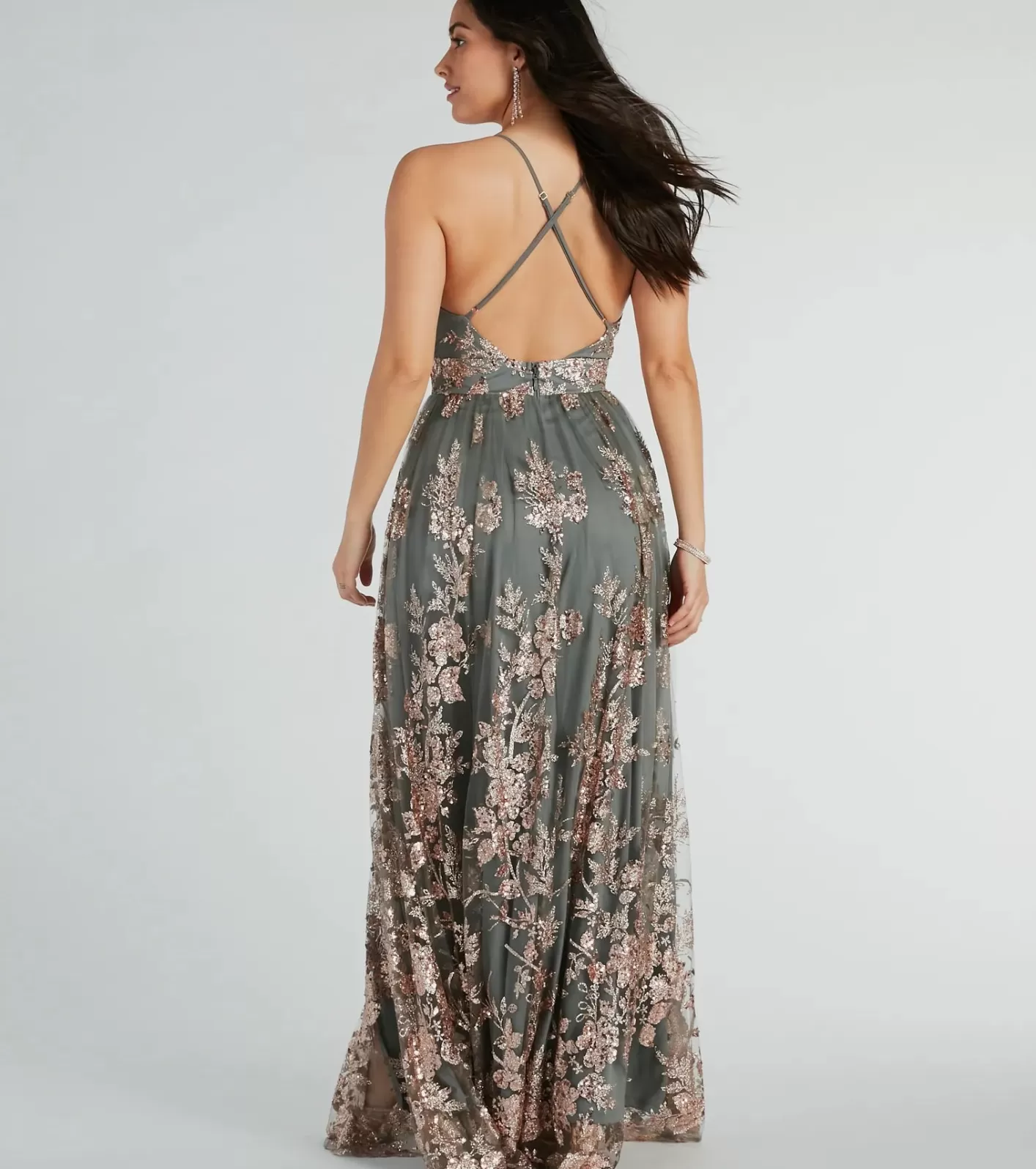 Windsor Ayva A-Line Glitter Sequin Tulle Formal Dress SAGE Online