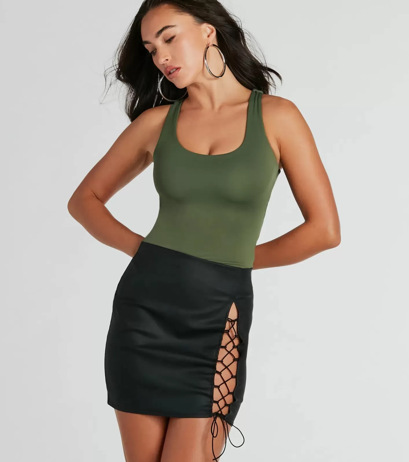 Windsor Babe Alert Lace-Up Woven Mini Skirt BLACK Online