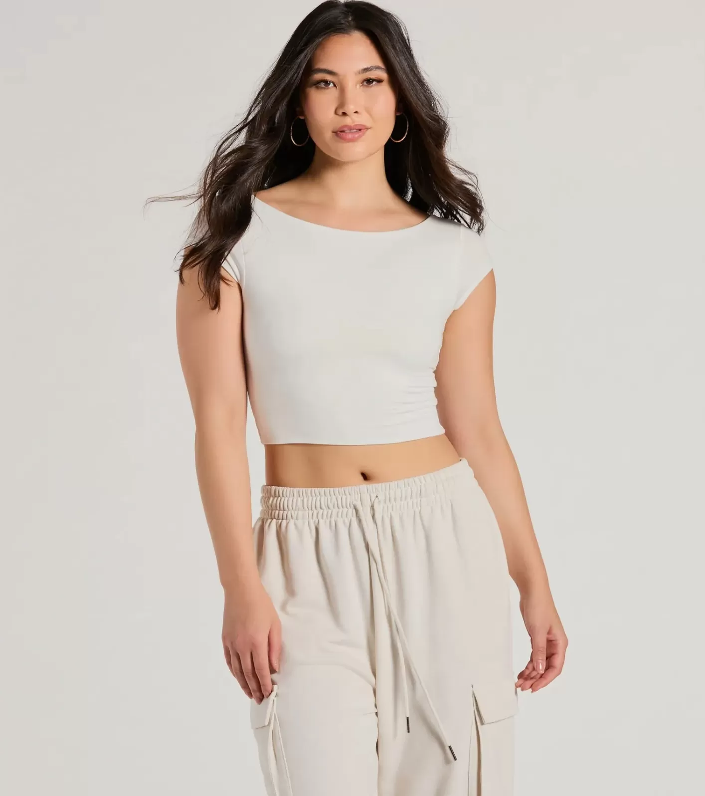 Windsor Back It Up Short Sleeve Strappy Crop Top WHITE New