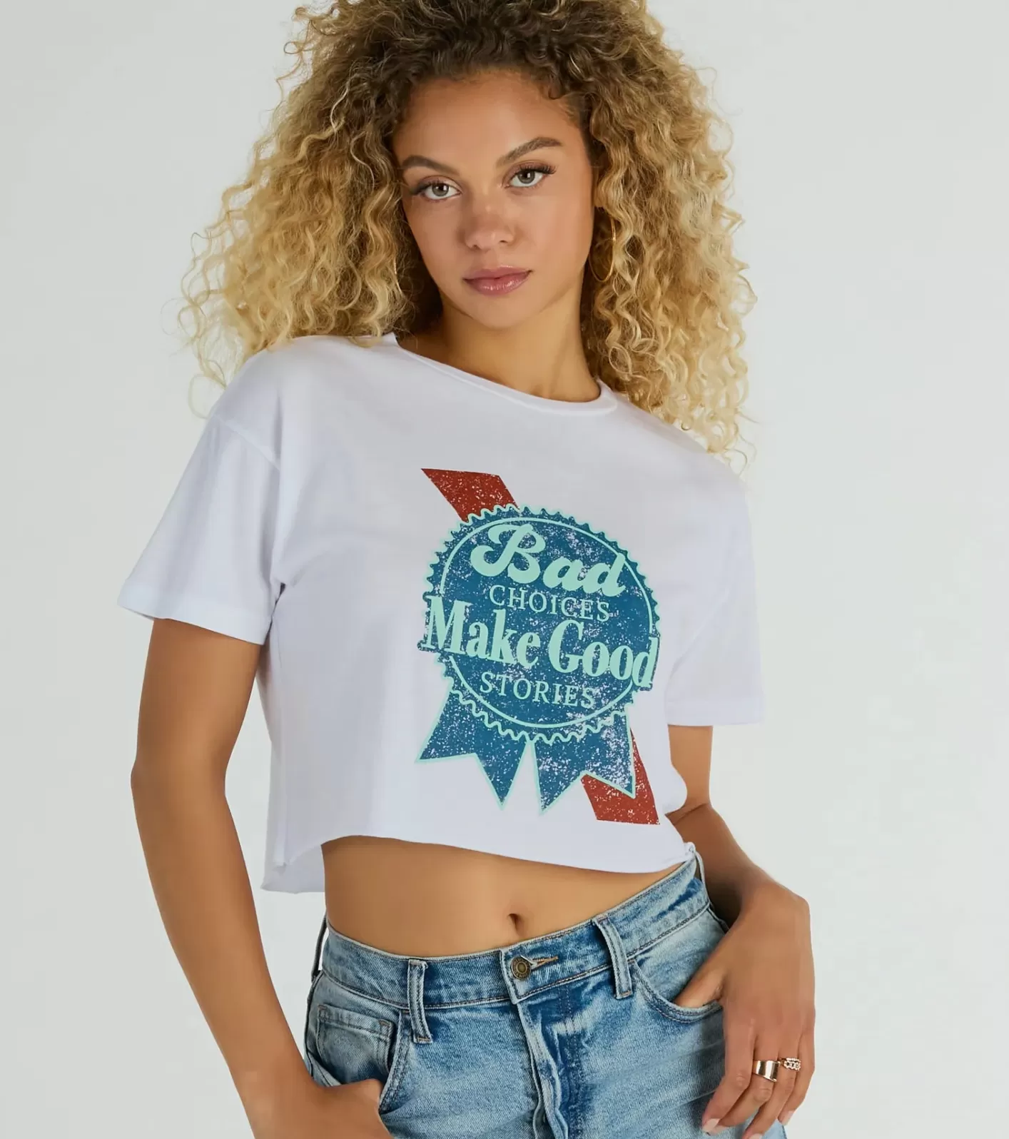 Windsor Bad Choices Make Good Stories Cropped Graphic Tee WHITE Fashion