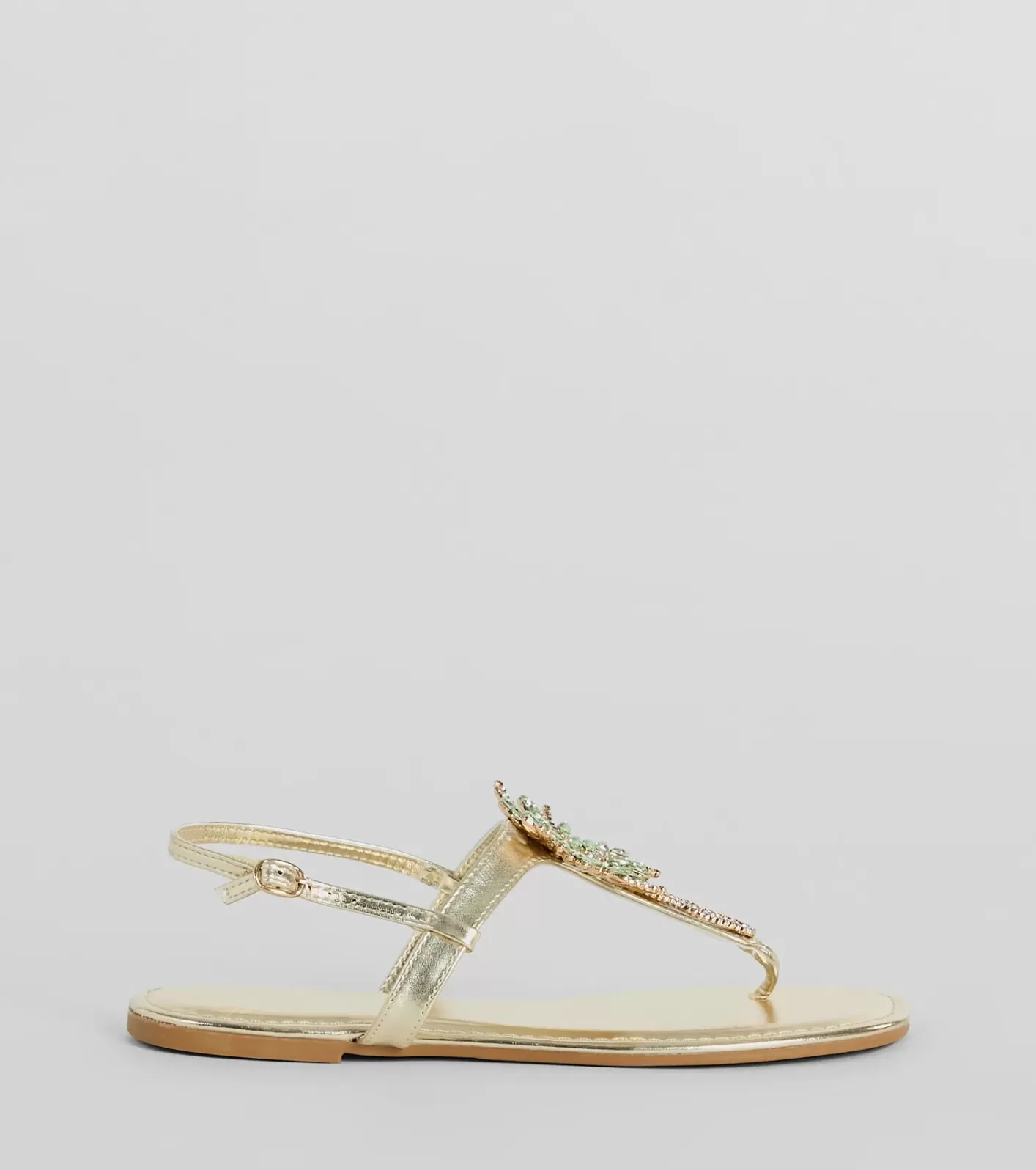 Windsor Beachy Glam Rhinestone Palm Tree Metallic Sandals GOLD Hot