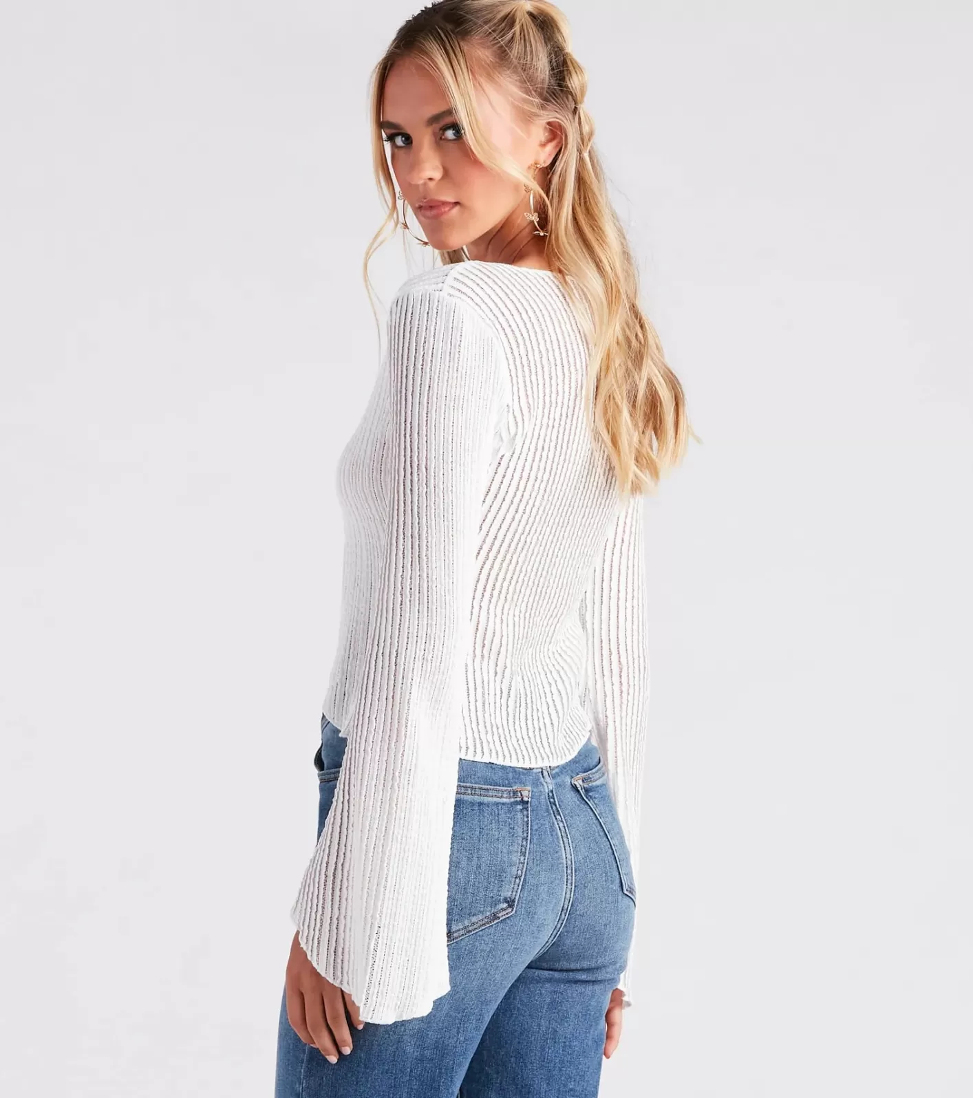 Windsor Beachy Vibes Bell Sleeve Tie-Front Top IVORY Online