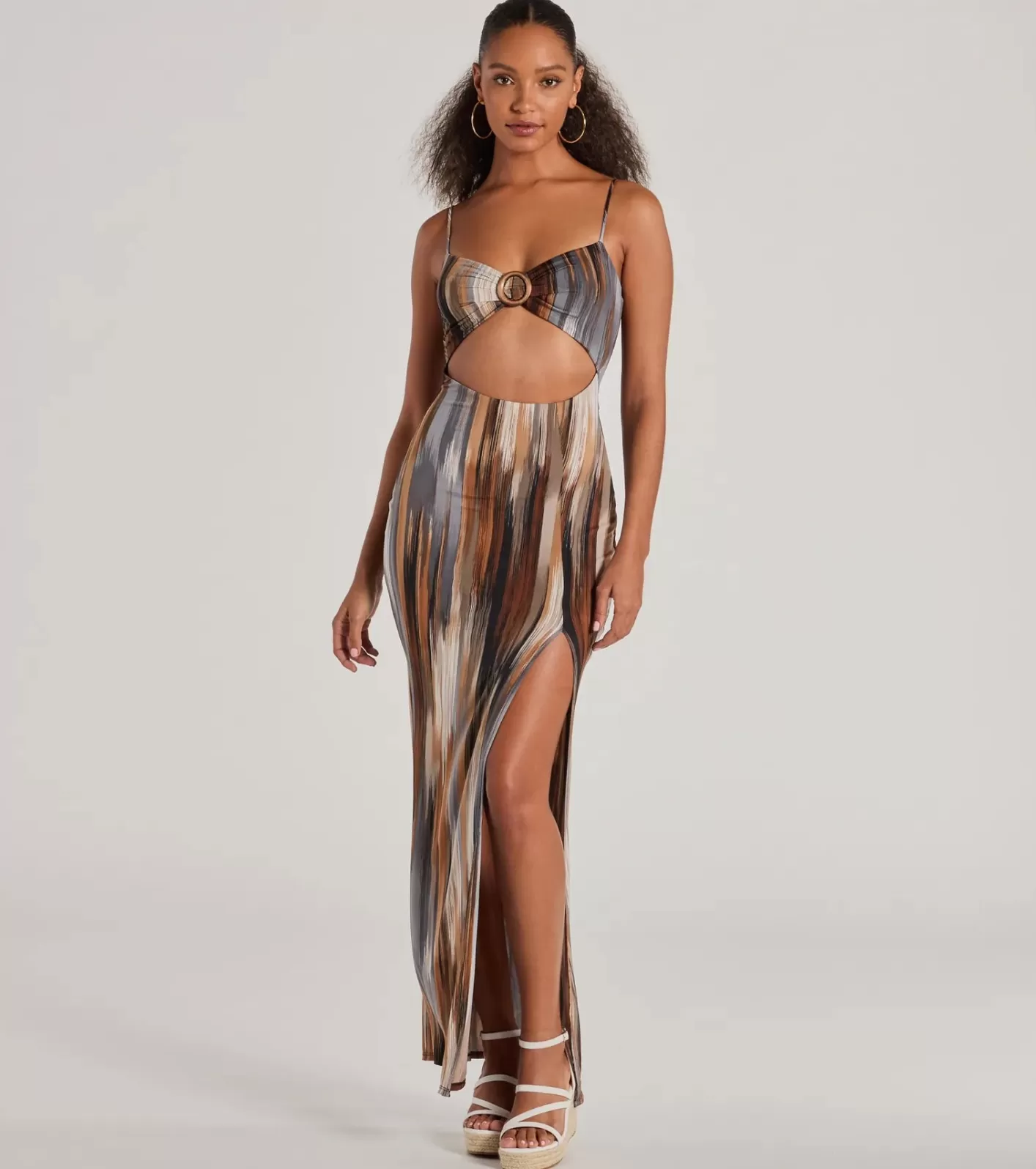 Windsor Beauty On Vacay Cutout Abstract Maxi Dress GRAY Store