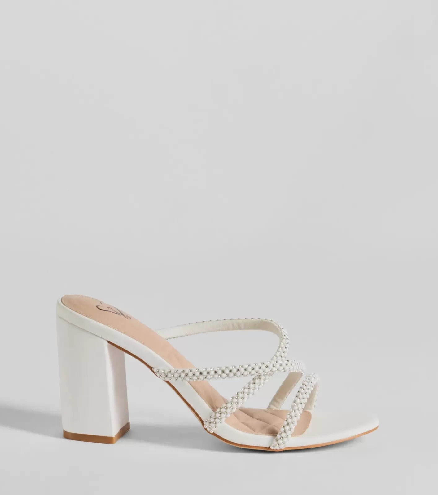 Windsor Beauty Unraveled Faux Pearl Rhinestone Block Heels WHITE Hot