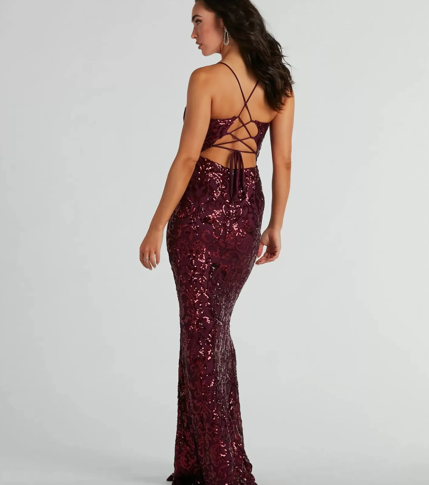 Windsor Bethanie Formal Sequin V-Neck Mermaid Dress PLUM Discount