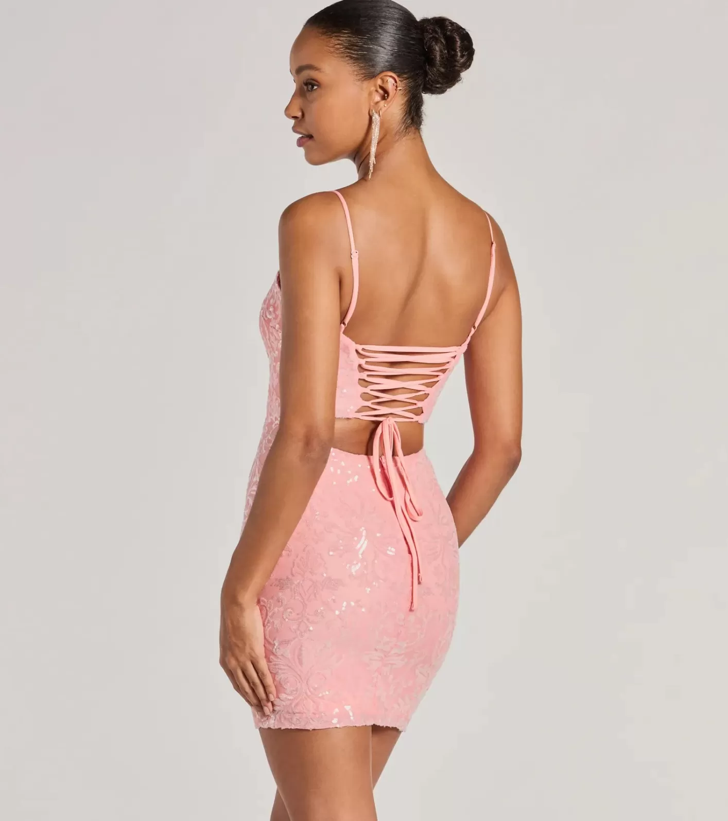 Windsor Beverly Lace-Up Bodycon Sequin Party Dress CORAL Discount