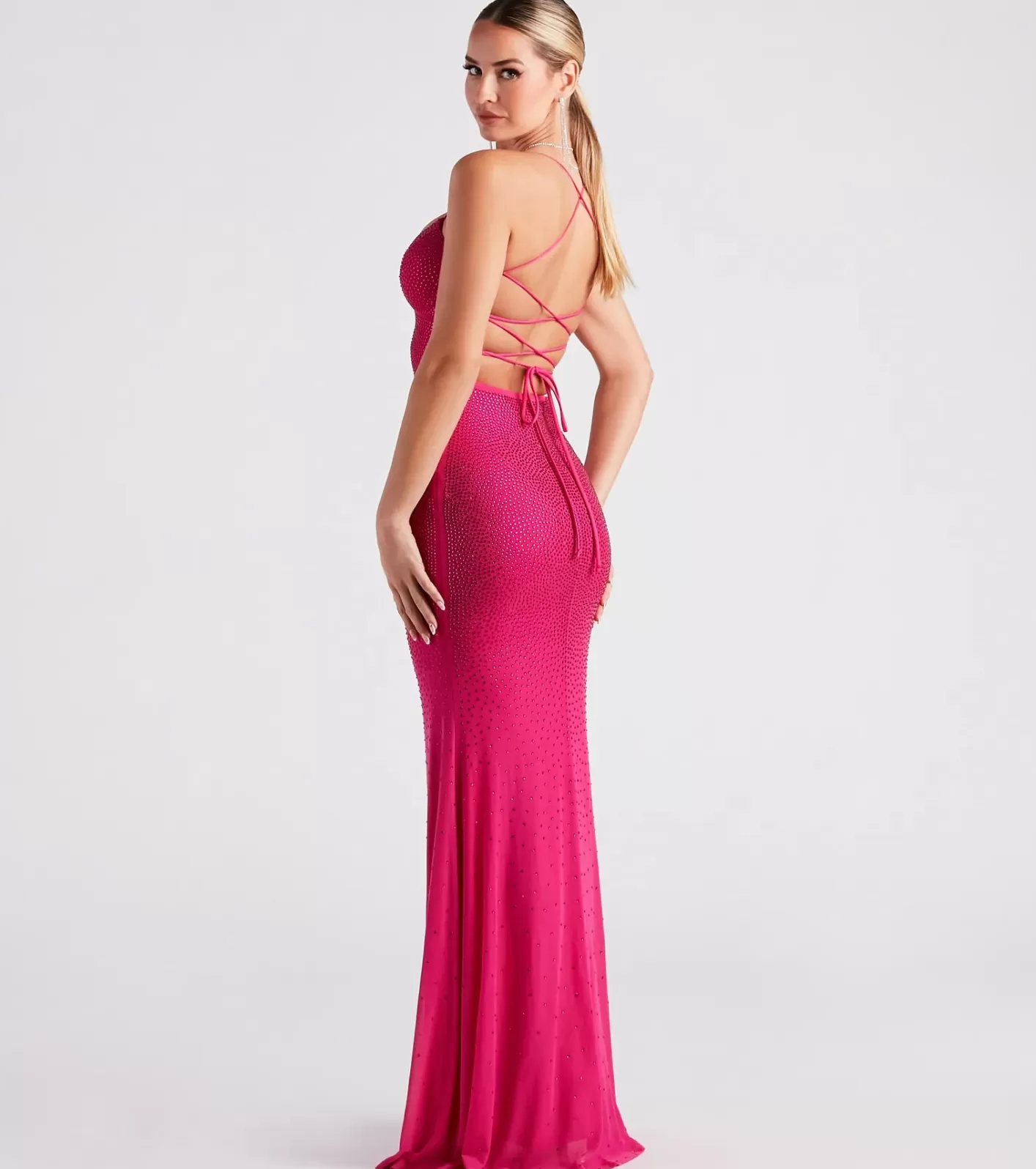 Windsor Blair Lace-Up A-Line Rhinestone Formal Dress FUCHSIA Flash Sale