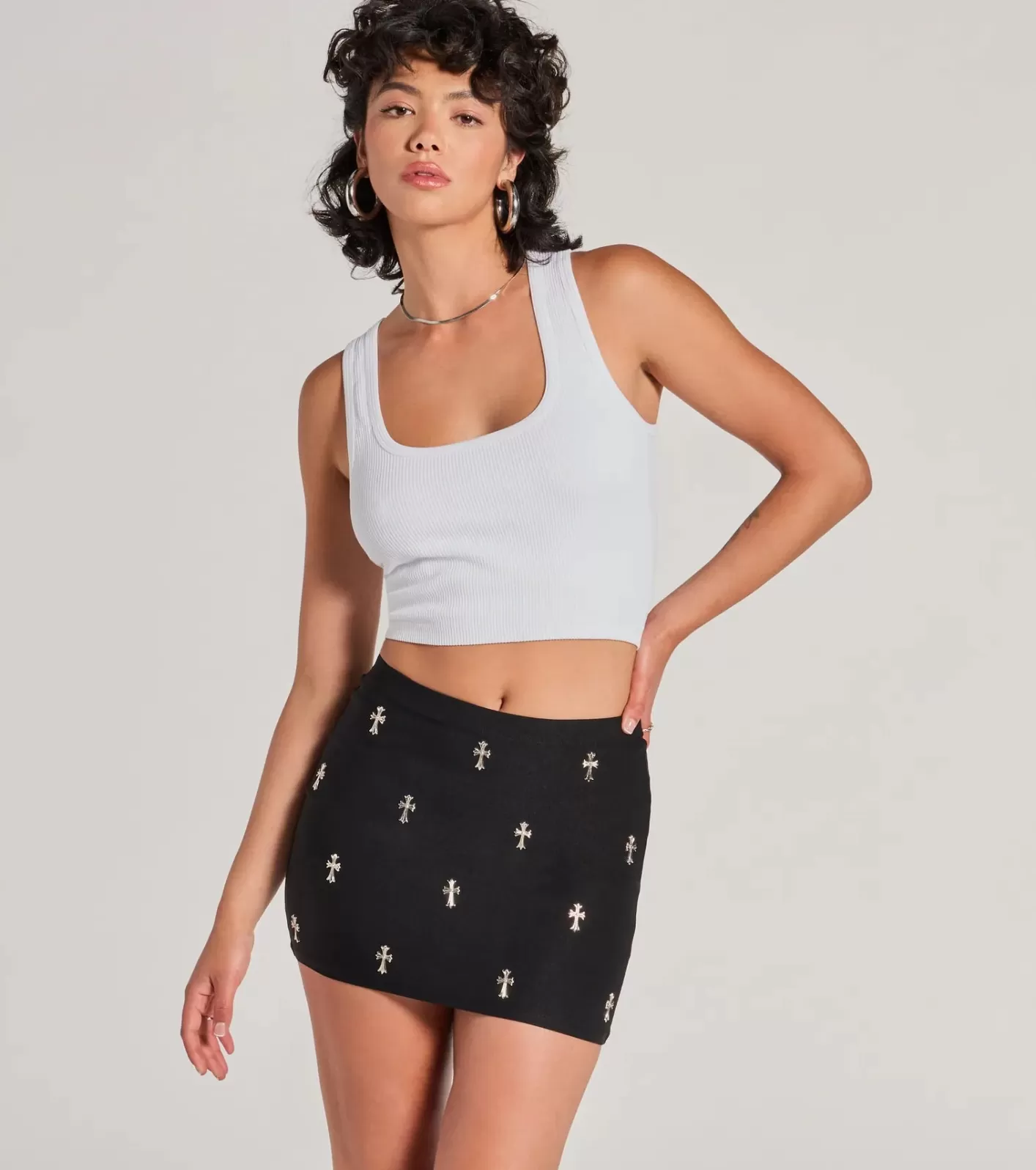 Windsor Blessed With Style High-Rise Cross Stud Mini Skirt BLACK Flash Sale