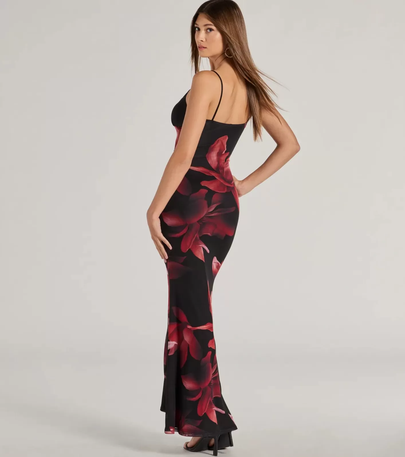 Windsor Blooming Beauty Floral Print Mesh Maxi Dress RED Discount