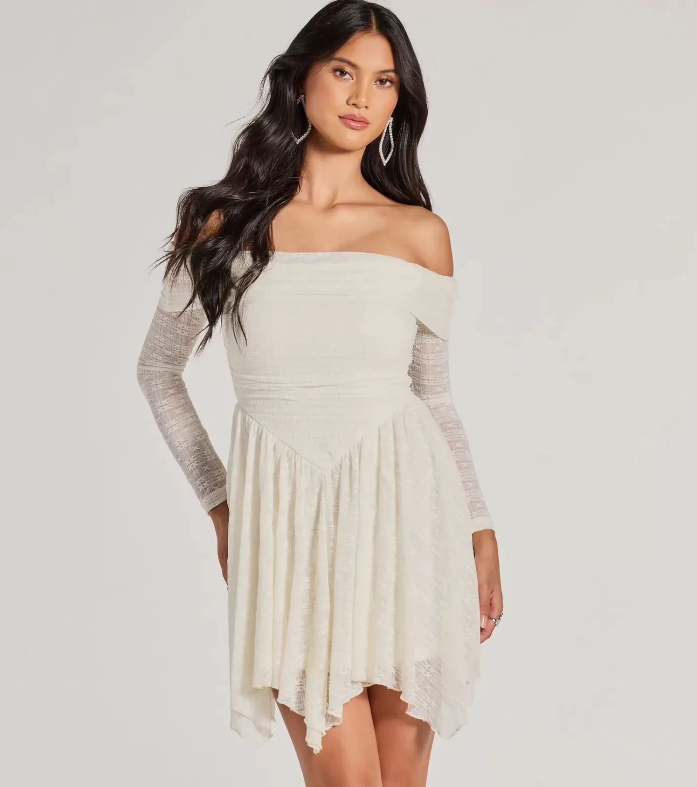 Windsor Bohemian Chic Lace Off-The-Shoulder Skater Dress IVORY Store