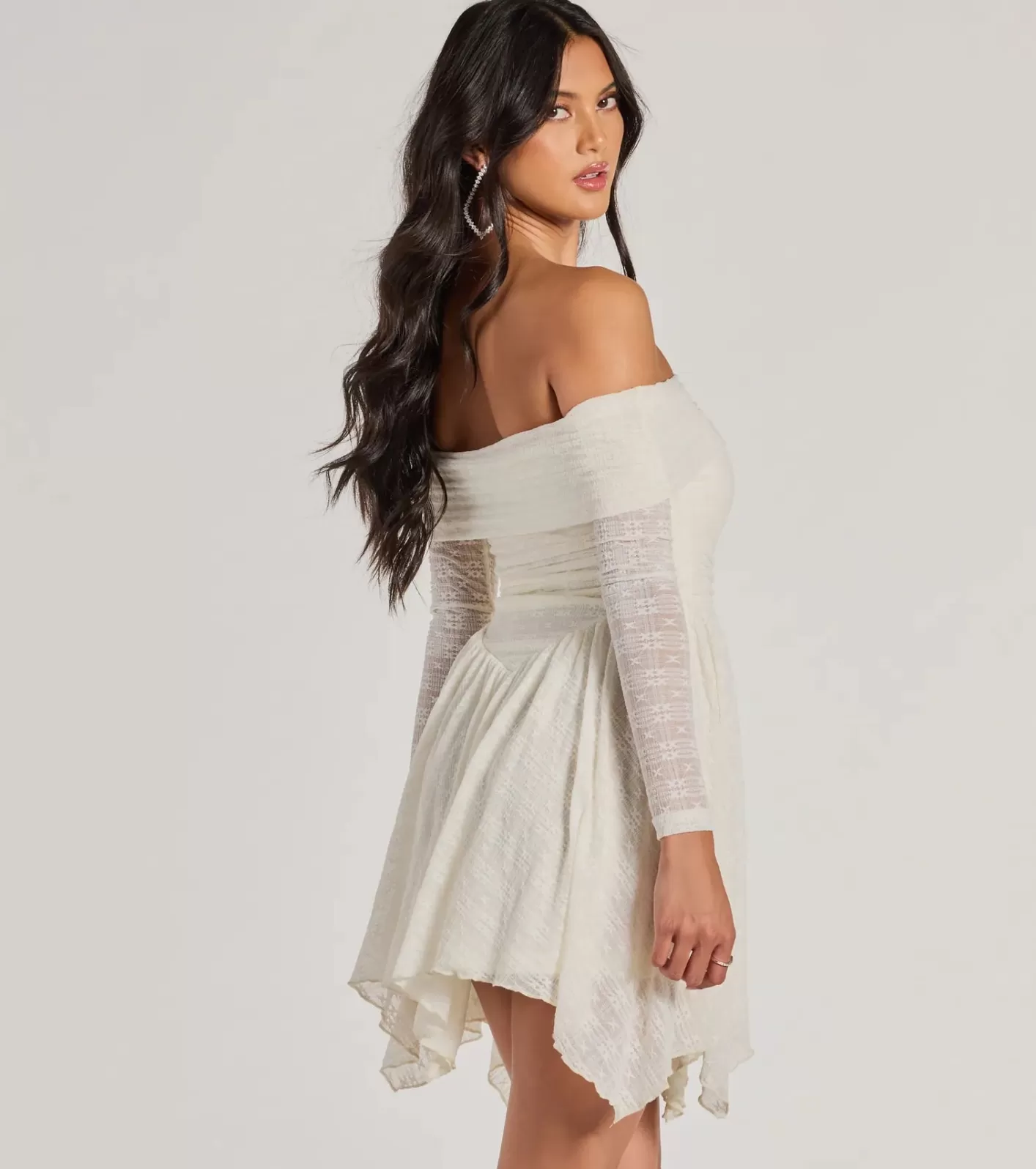 Windsor Bohemian Chic Lace Off-The-Shoulder Skater Dress IVORY Store