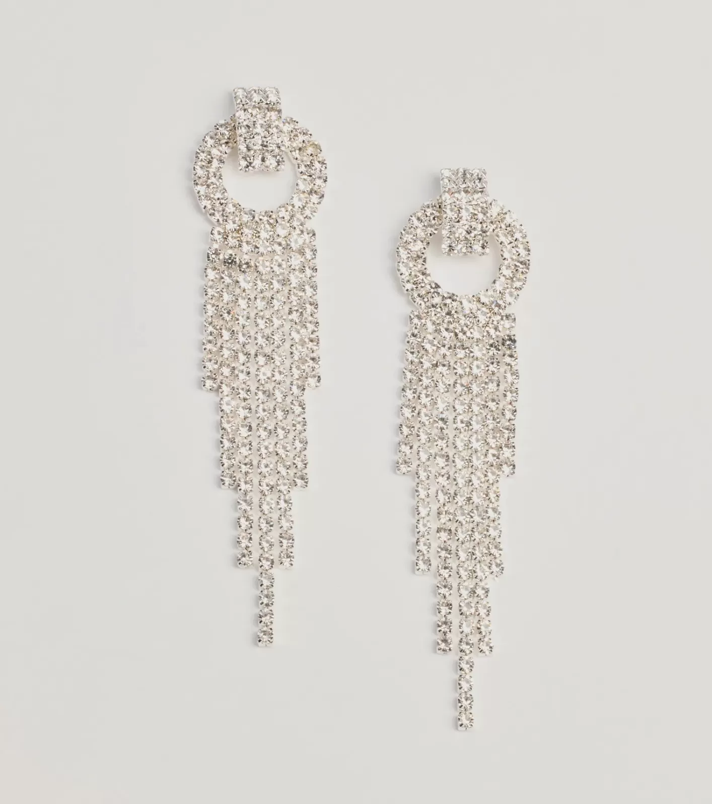 Windsor Bold Glam Rhinestone Fringe Statement Earrings SILVER Cheap
