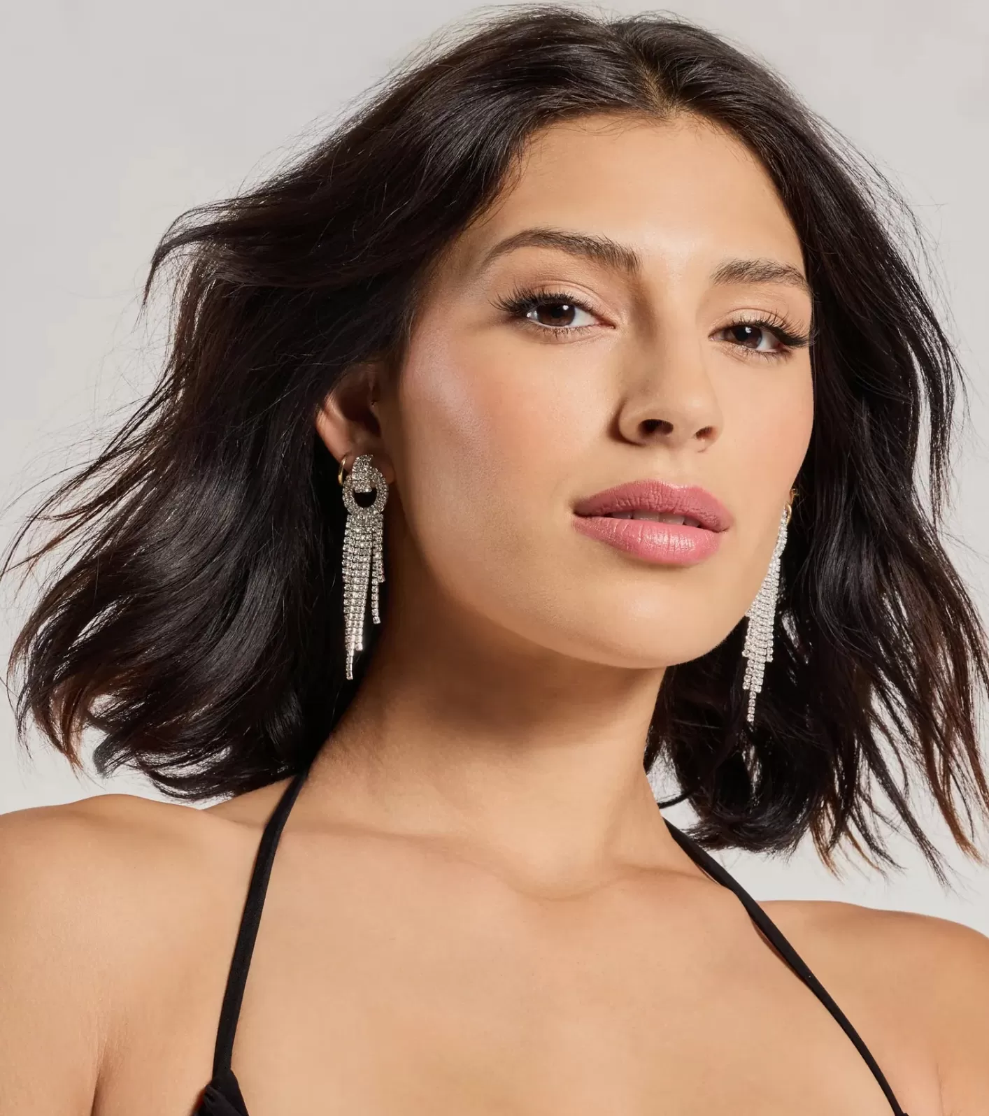 Windsor Bold Glam Rhinestone Fringe Statement Earrings SILVER Cheap