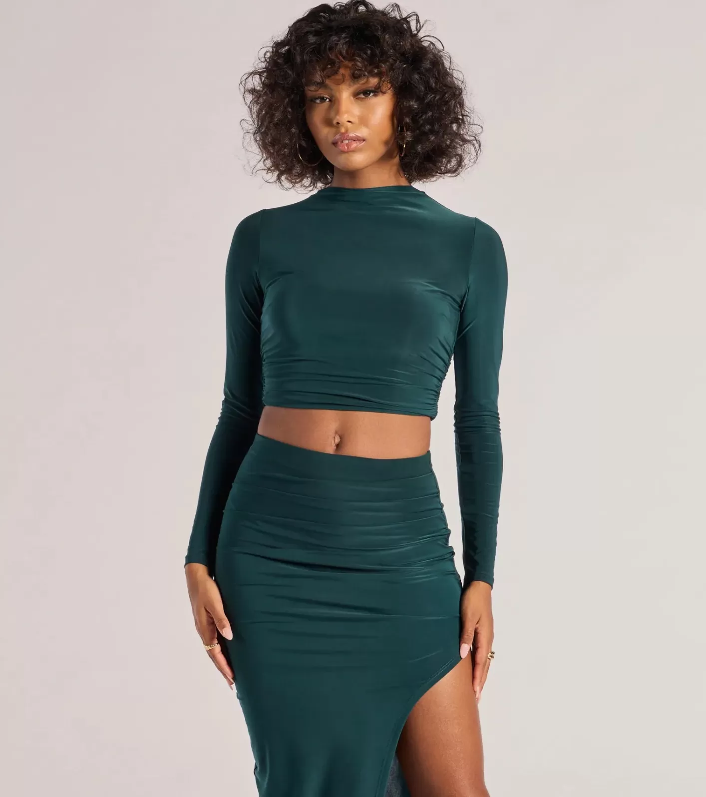 Windsor Bold Staple Long Sleeve Crop Top HUNTER Cheap