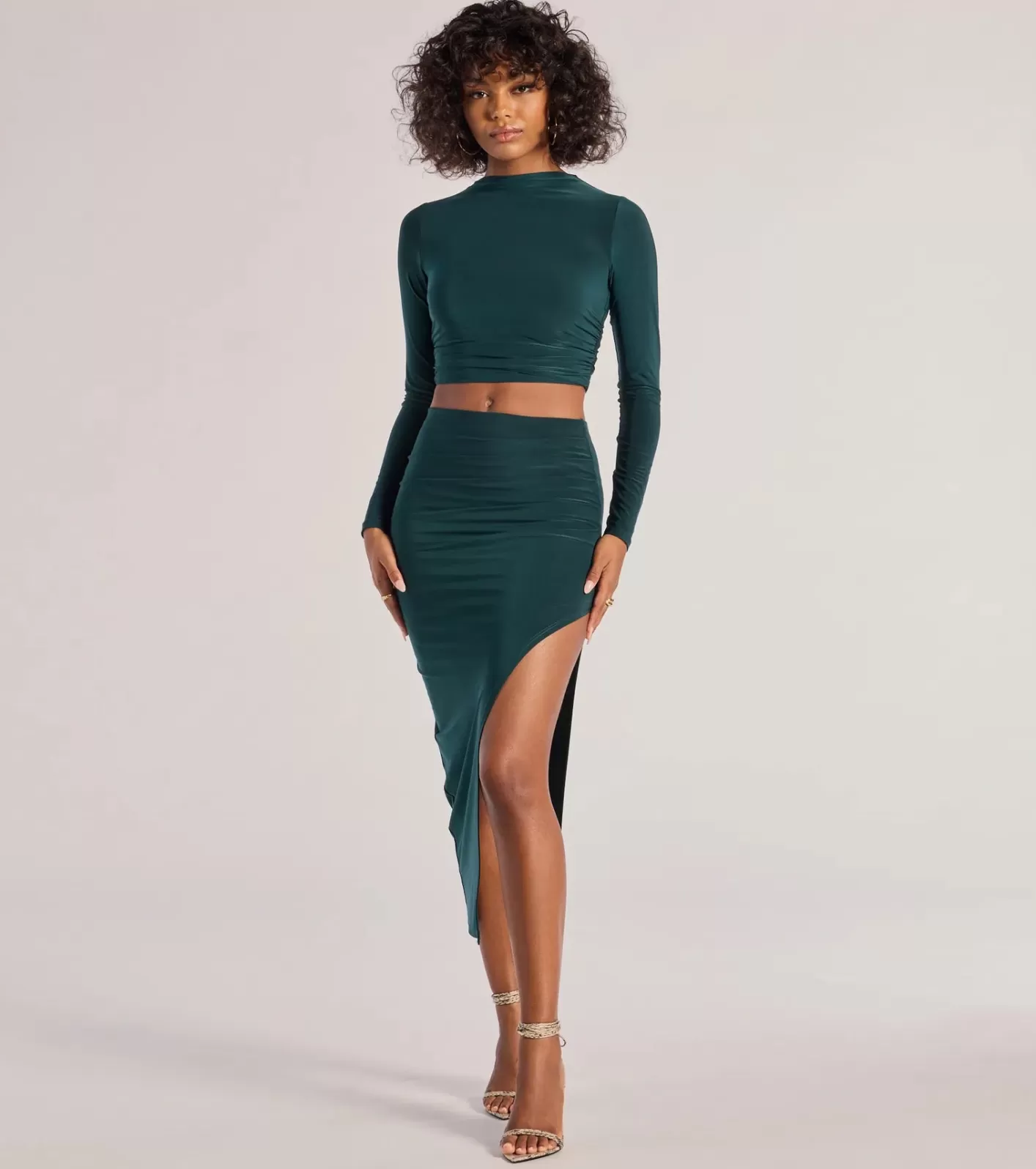 Windsor Bold Staple Ruched Asymmetrical Midi Skirt HUNTER Best Sale