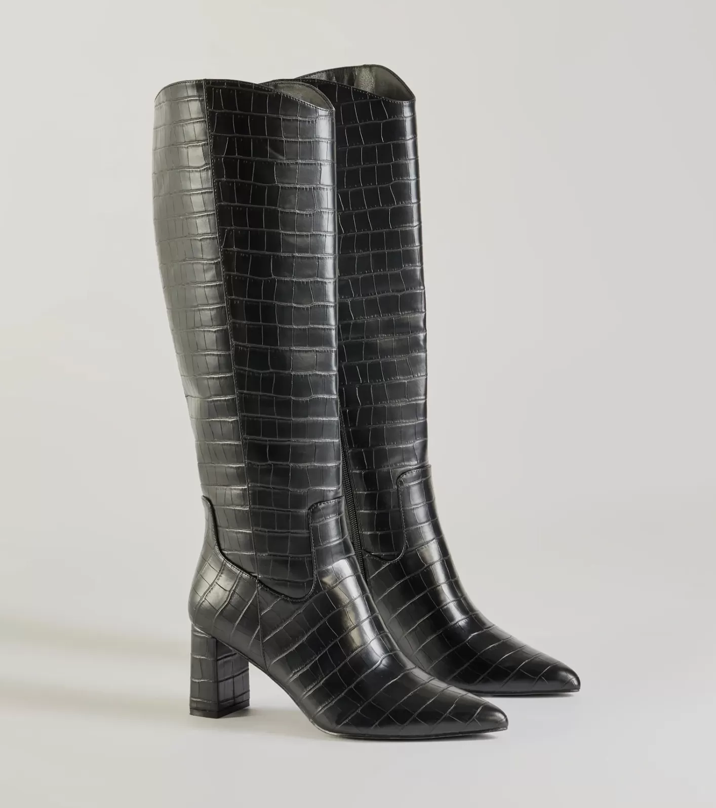 Windsor Bold Statement Faux Leather Croc-Embossed Under the Knee Boots BLACK Outlet