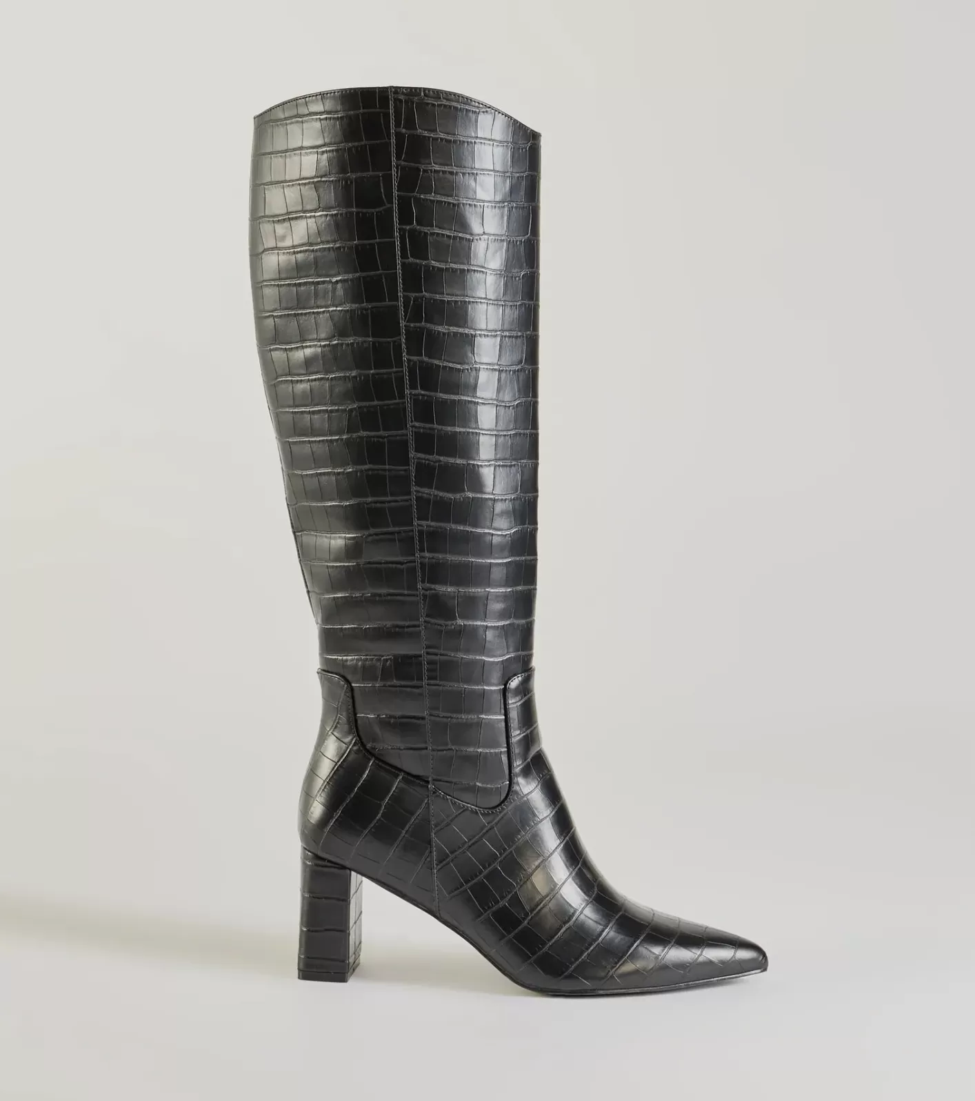 Windsor Bold Statement Faux Leather Croc-Embossed Under the Knee Boots BLACK Outlet