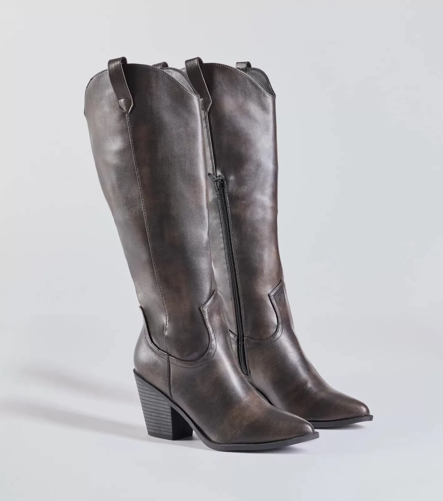 Windsor Boldly Chic Distressed Faux Leather Western Boots GRAY Best Sale