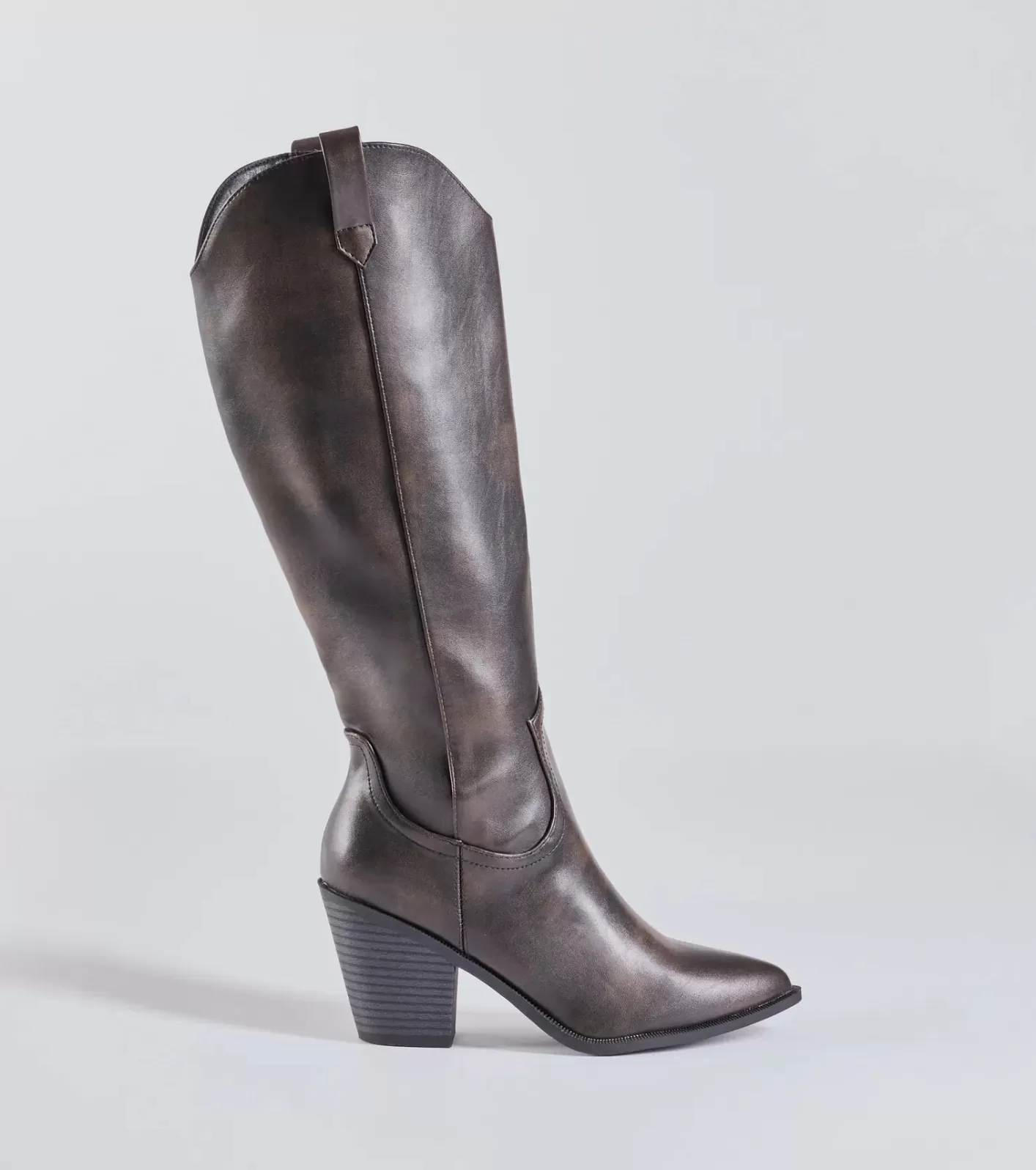 Windsor Boldly Chic Distressed Faux Leather Western Boots GRAY Best Sale
