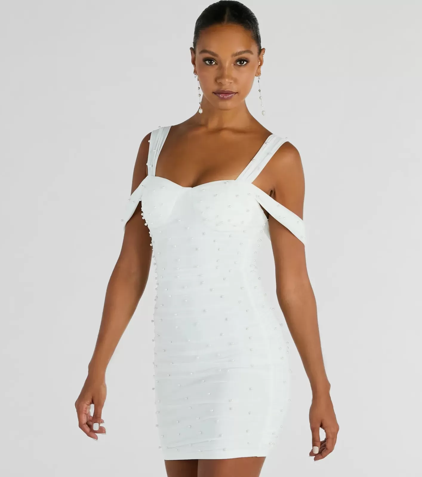 Windsor Breathtaking Impression Faux Pearl Bodycon Mini Dress WHITE Shop