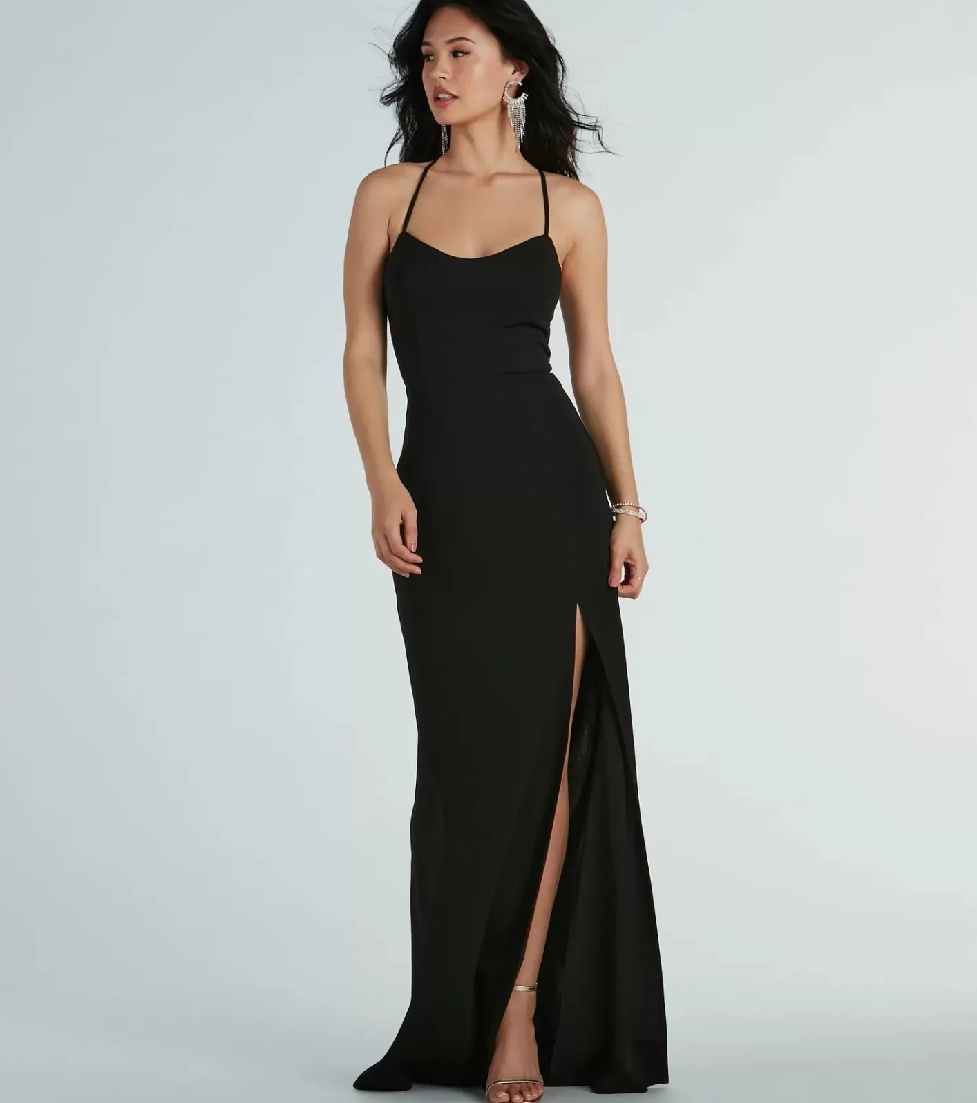 Windsor Brianna Strappy Back Mermaid Crepe Formal Dress BLACK Cheap