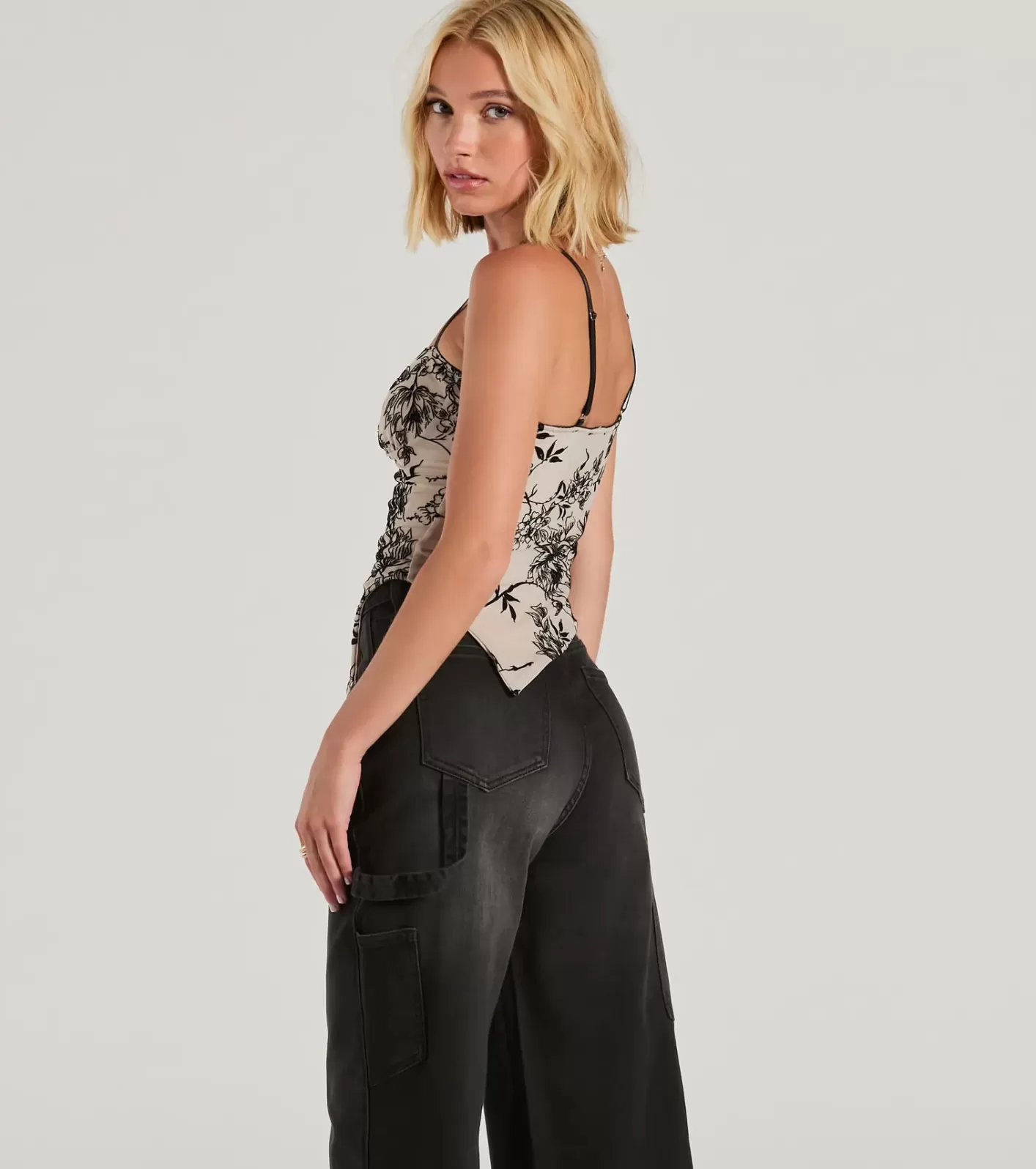 Windsor Bring The Romance Flocked Velvet Floral Crop Top NUDE Shop