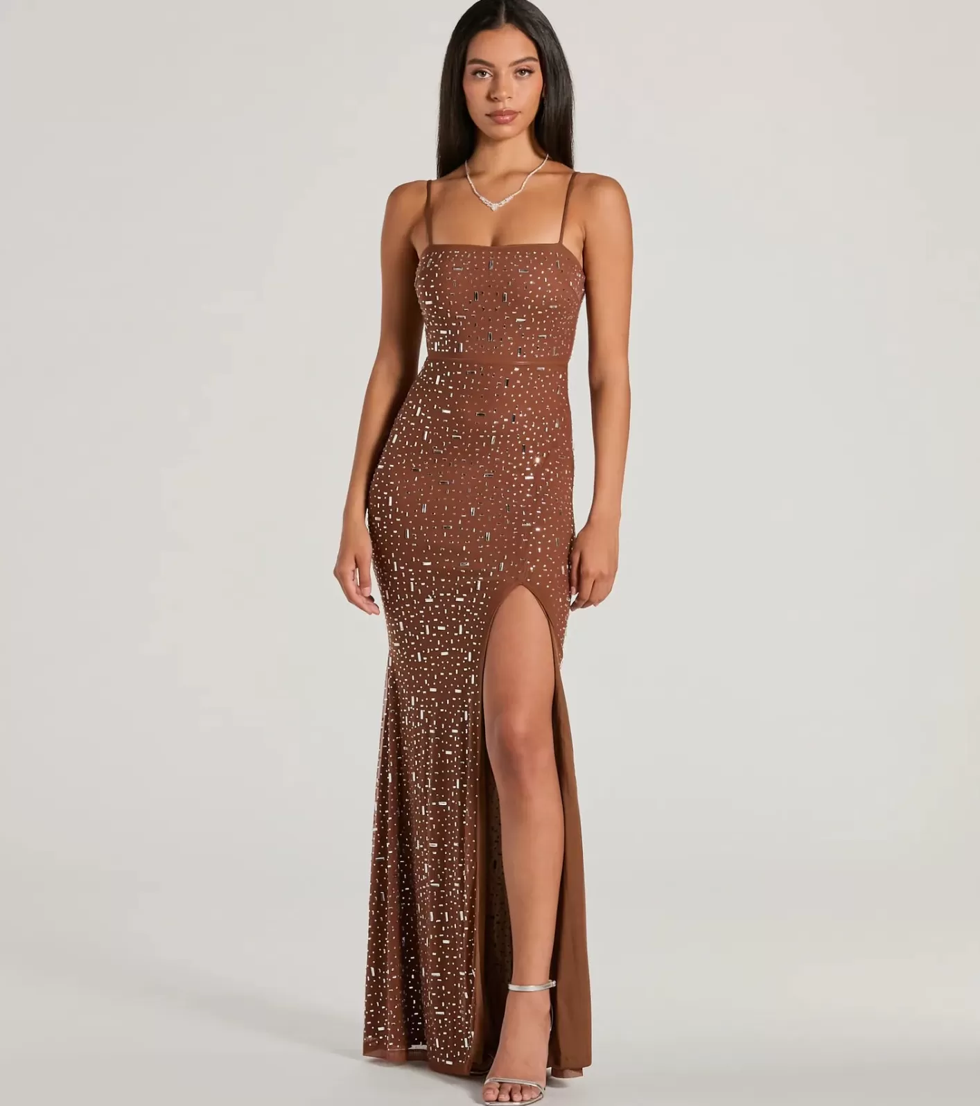 Windsor Britt Sleeveless Mermaid Rhinestone Formal Dress BROWN Shop