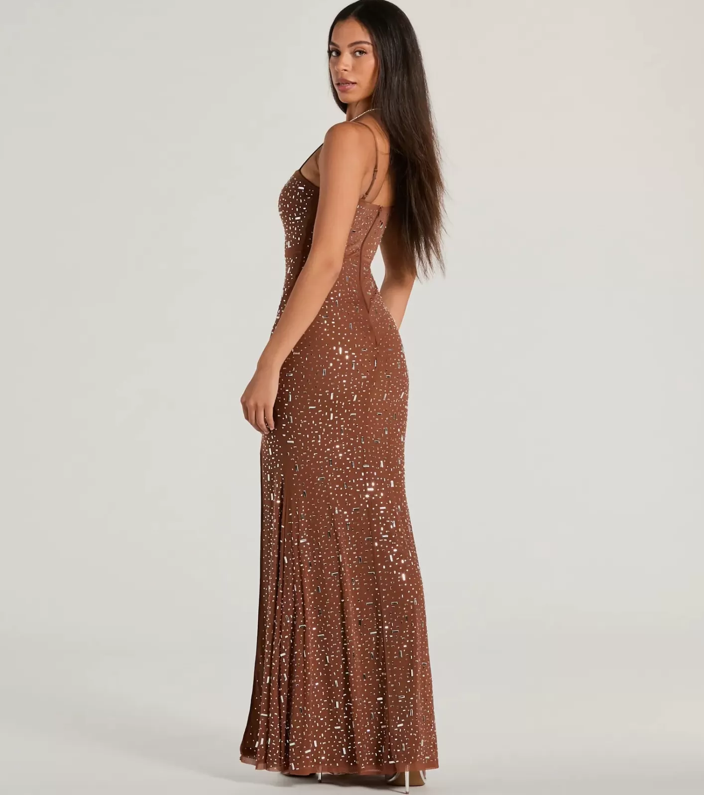 Windsor Britt Sleeveless Mermaid Rhinestone Formal Dress BROWN Shop