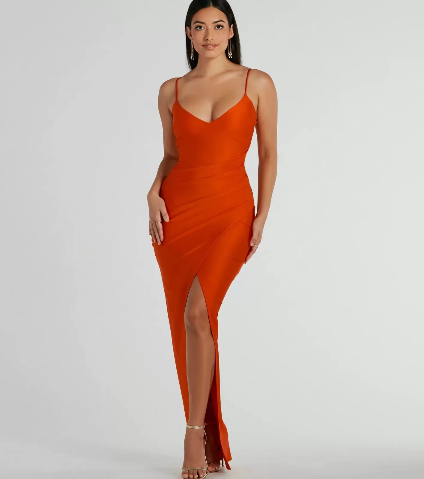 Windsor Brittney Formal V-Neck Slit Long Dress ORANGE Best