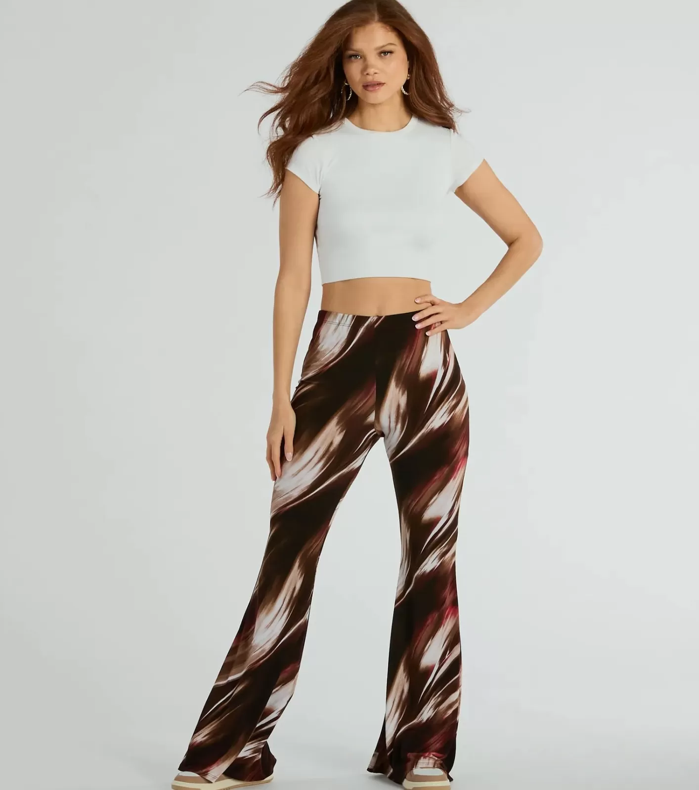 Windsor Brush Stroke High-Rise Flare Pants BROWN Hot