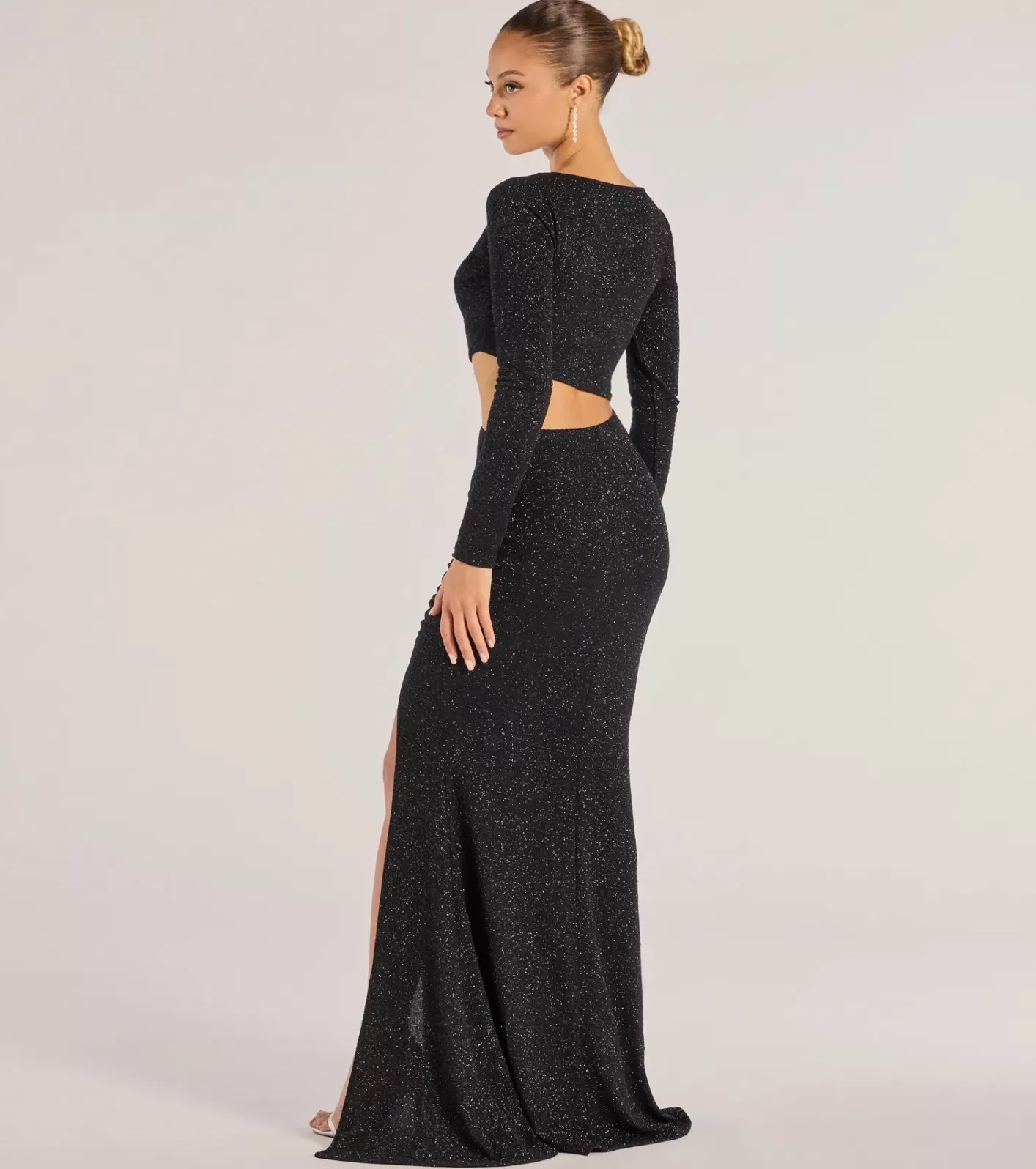 Windsor Brynn Long Sleeve Glitter Cutout Mermaid Dress BLACK Cheap
