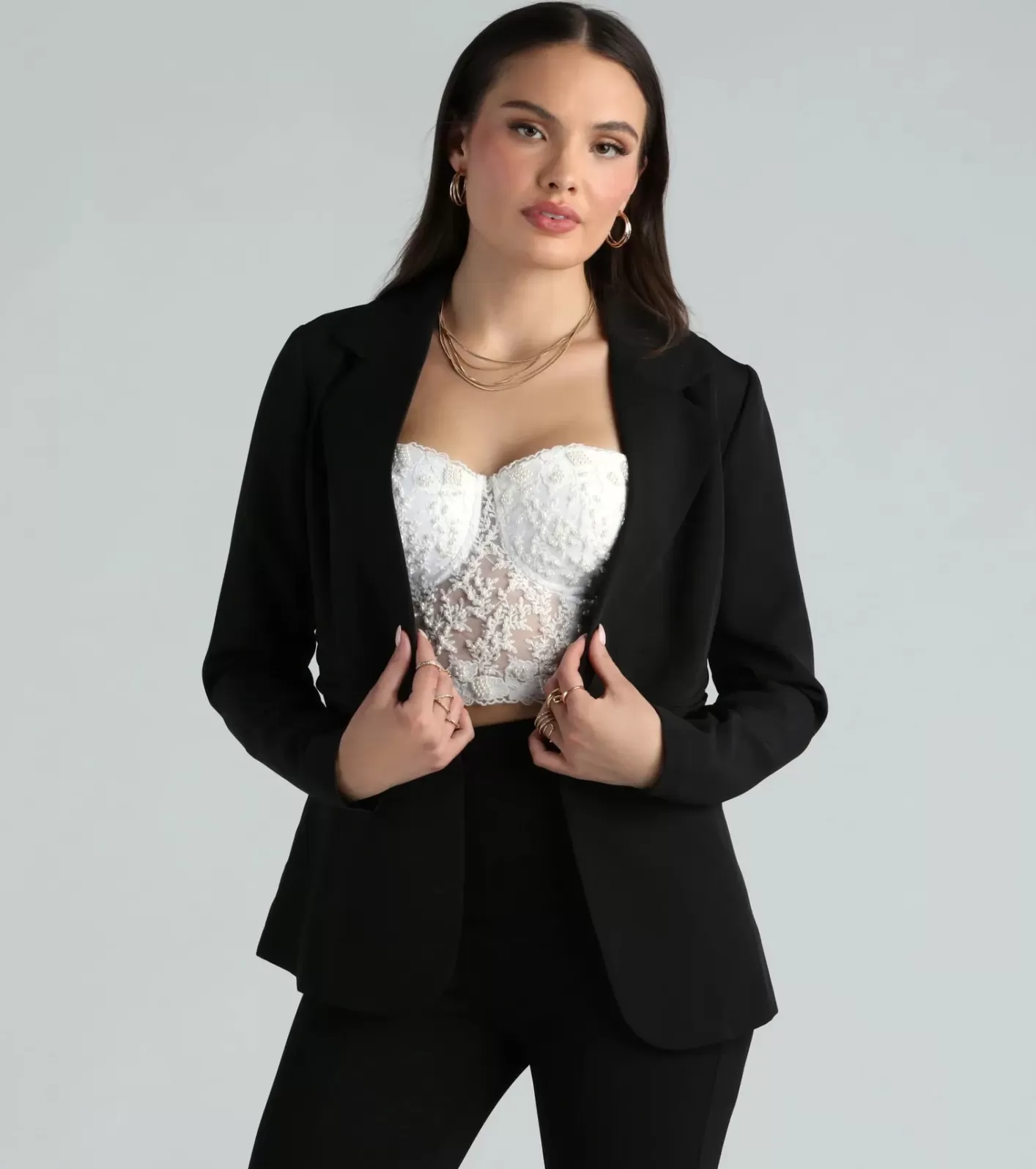 Windsor Business Classy Woven Ruched Blazer BLACK Sale