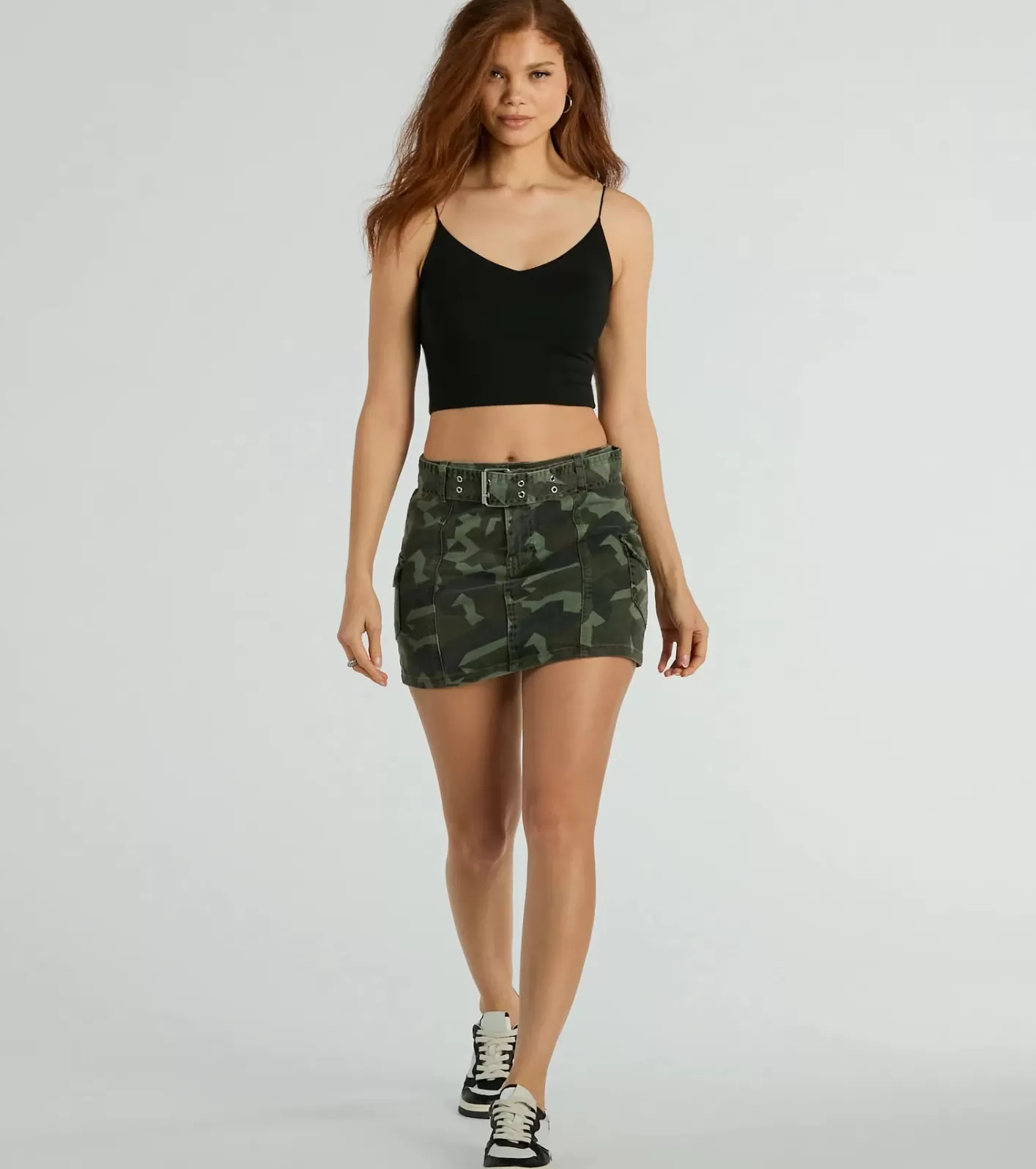 Windsor Cadet Girlie Mid-Rise Belt Camouflage Cargo Mini Skirt OLIVE-4 Cheap