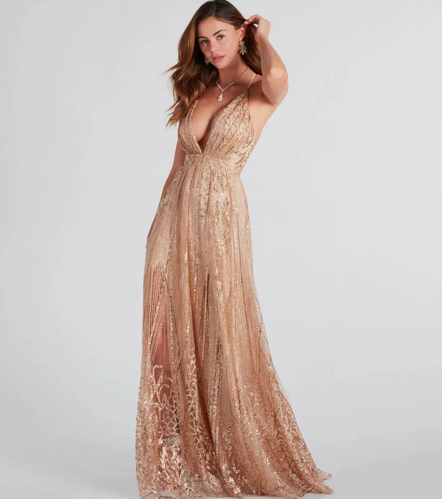 Windsor Caitlyn Formal Glitter Sequin Tulle A-Line Dress ROSEGOLD Online