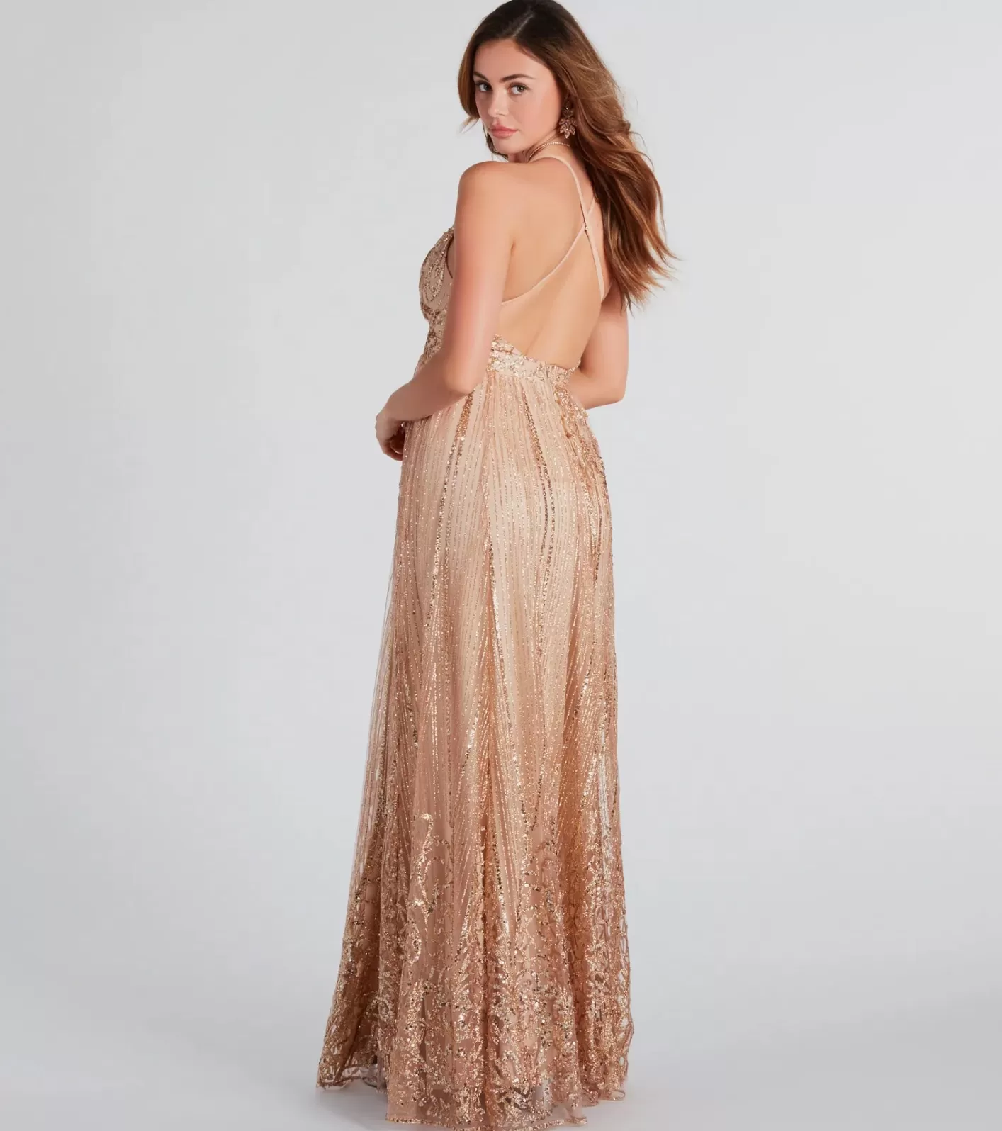 Windsor Caitlyn Formal Glitter Sequin Tulle A-Line Dress ROSEGOLD Online