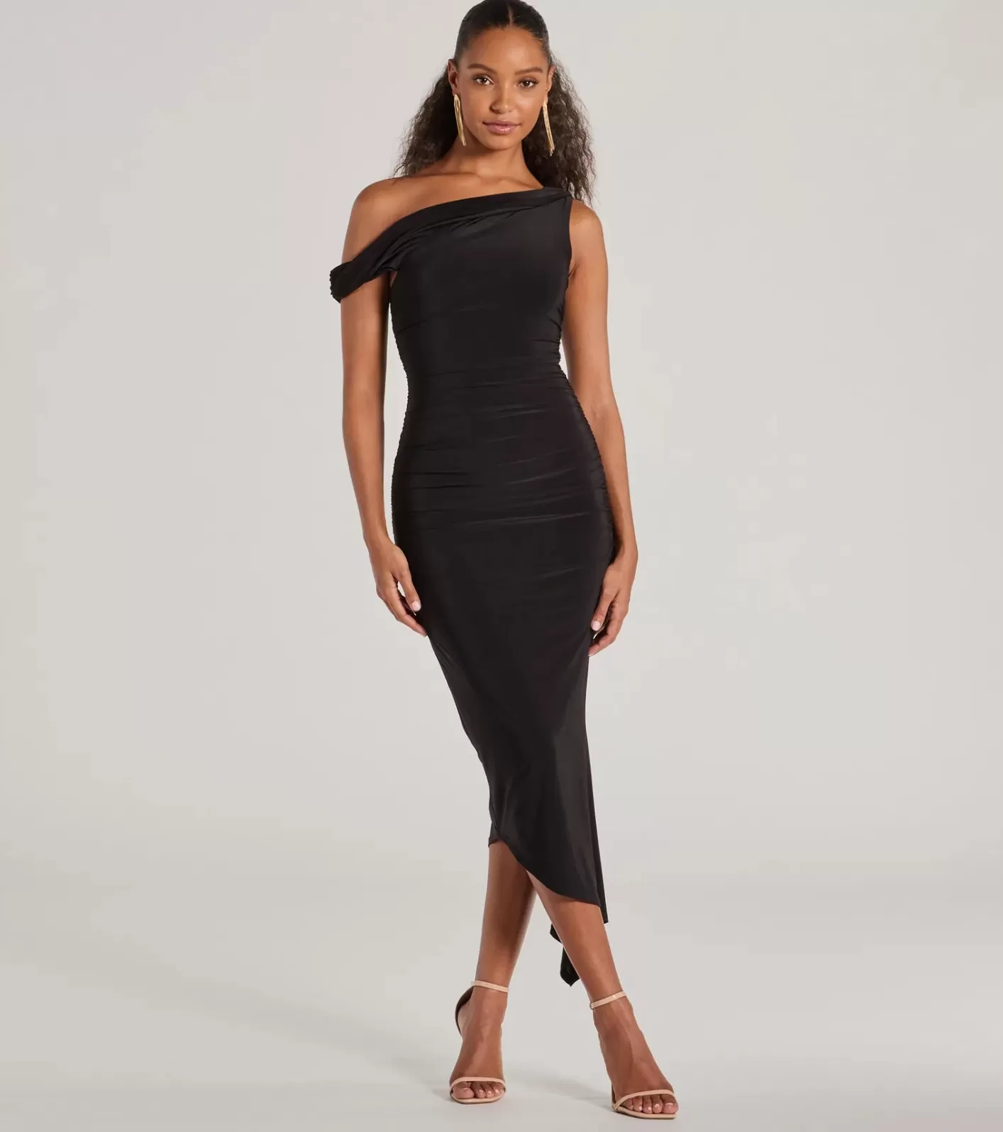Windsor Can't Deny It One-Shoulder Bodycon Midi Dress BLACK Fashion