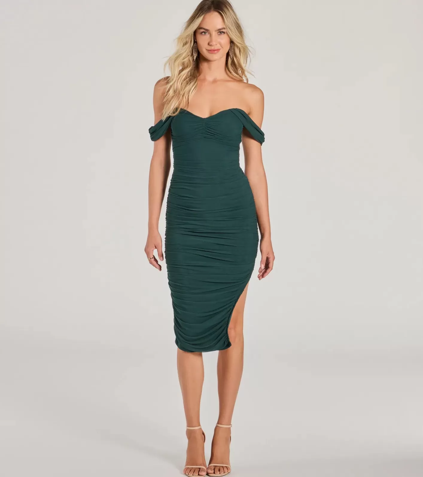 Windsor Can't Help It Mesh Off-The-Shoulder Midi Dress HUNTER Fashion