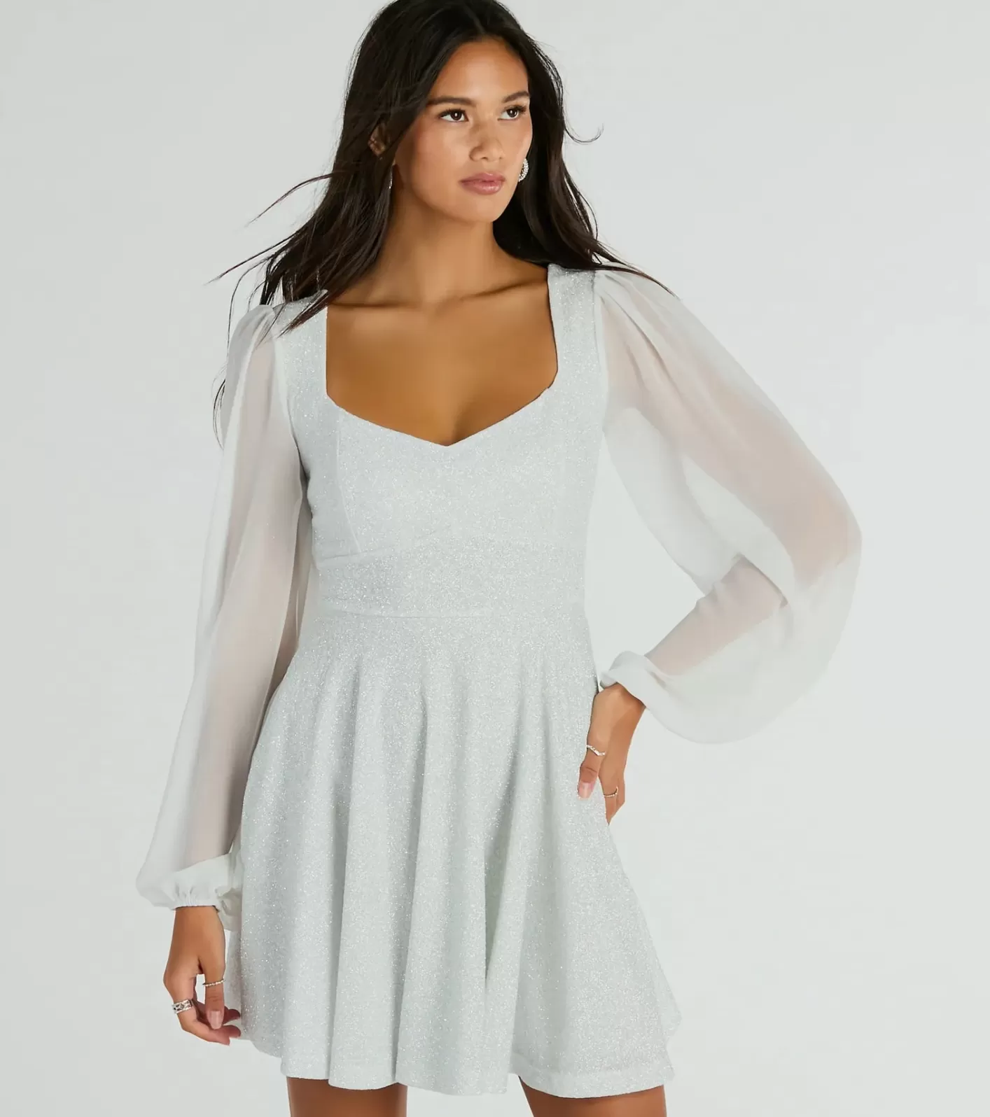 Windsor Captivate In Glitter Party Dress WHITE Hot