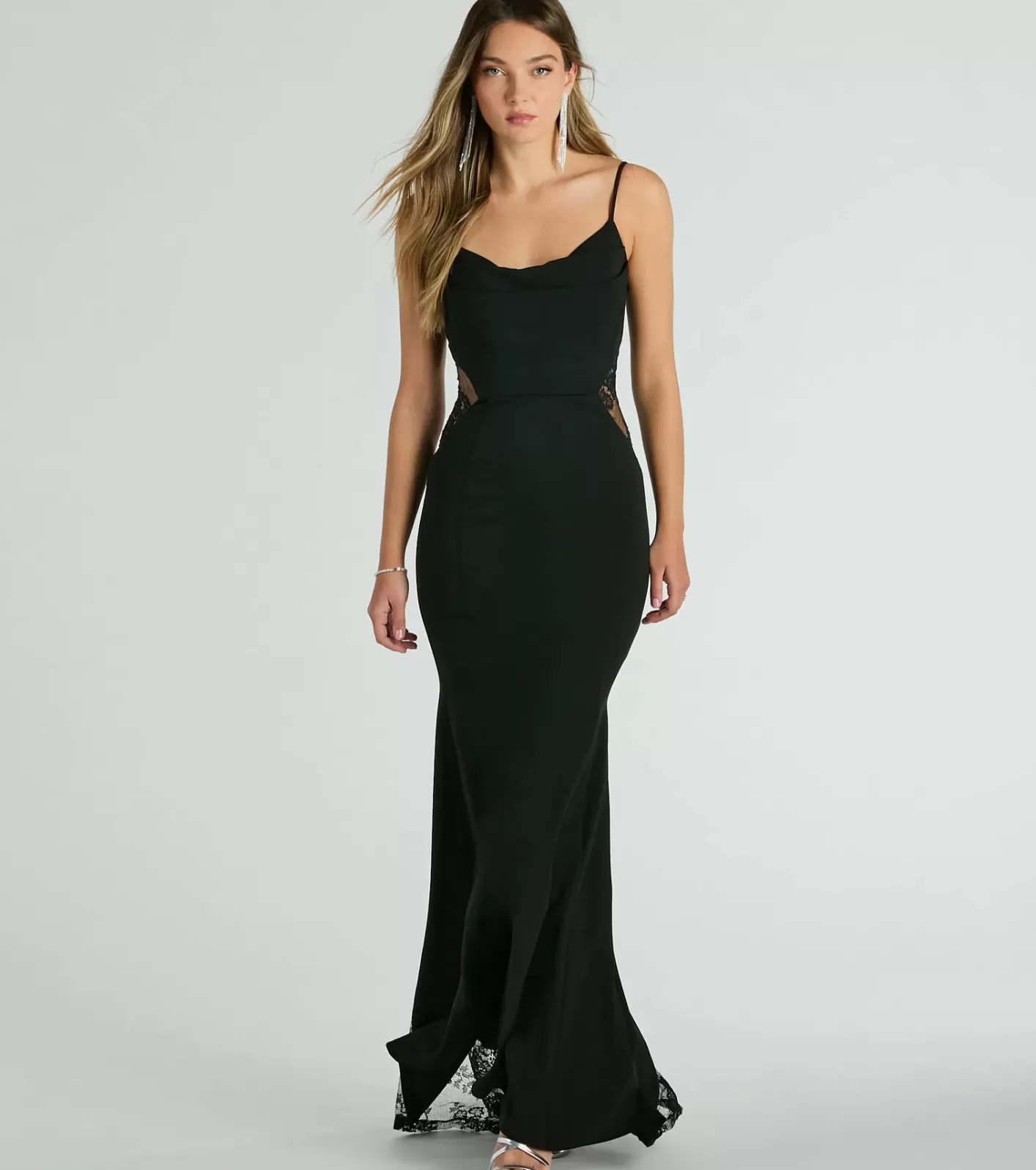 Windsor Carla Cowl Neck Mermaid Lace Crepe Formal Dress BLACK Shop
