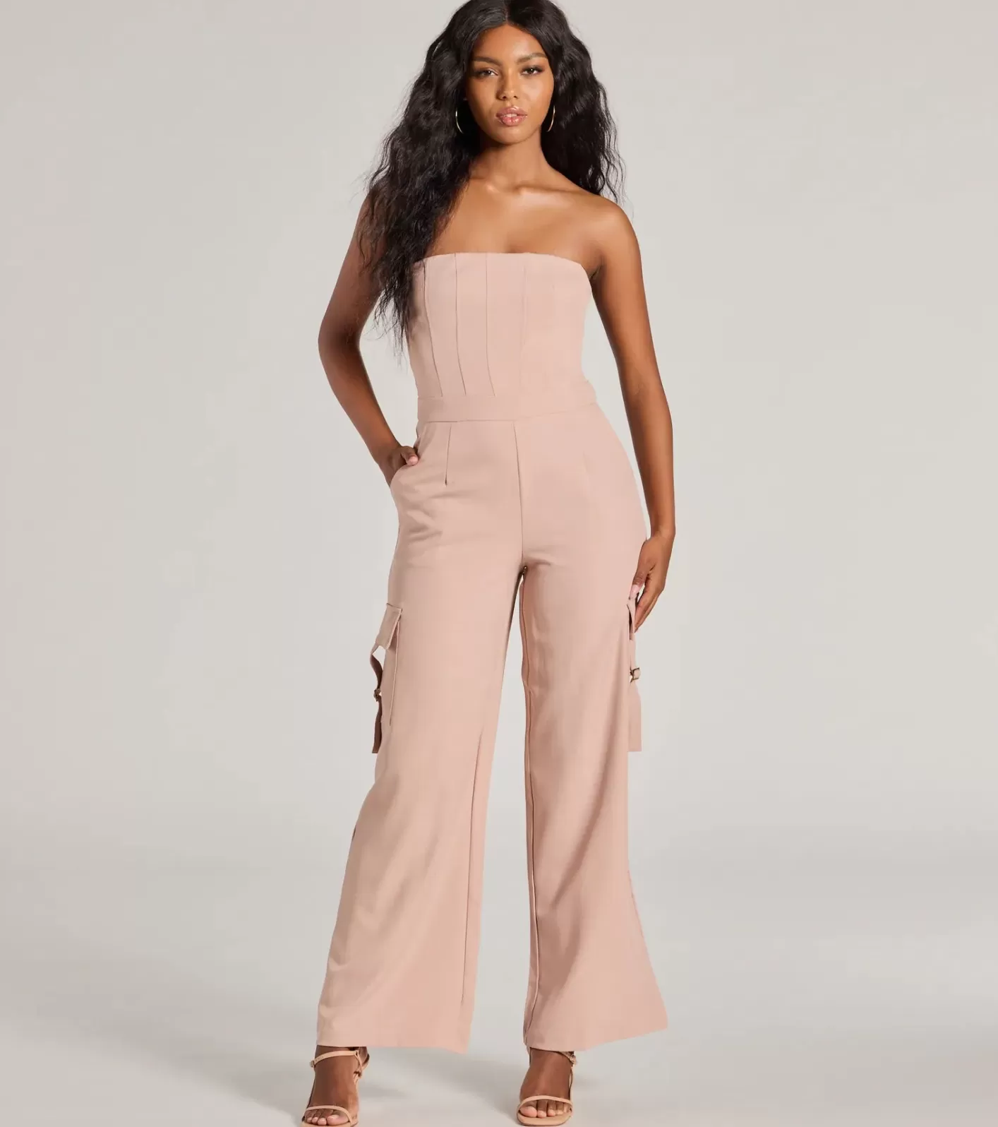 Windsor Casual And Chic Vibe Strapless Cargo Jumpsuit MAUVE Store